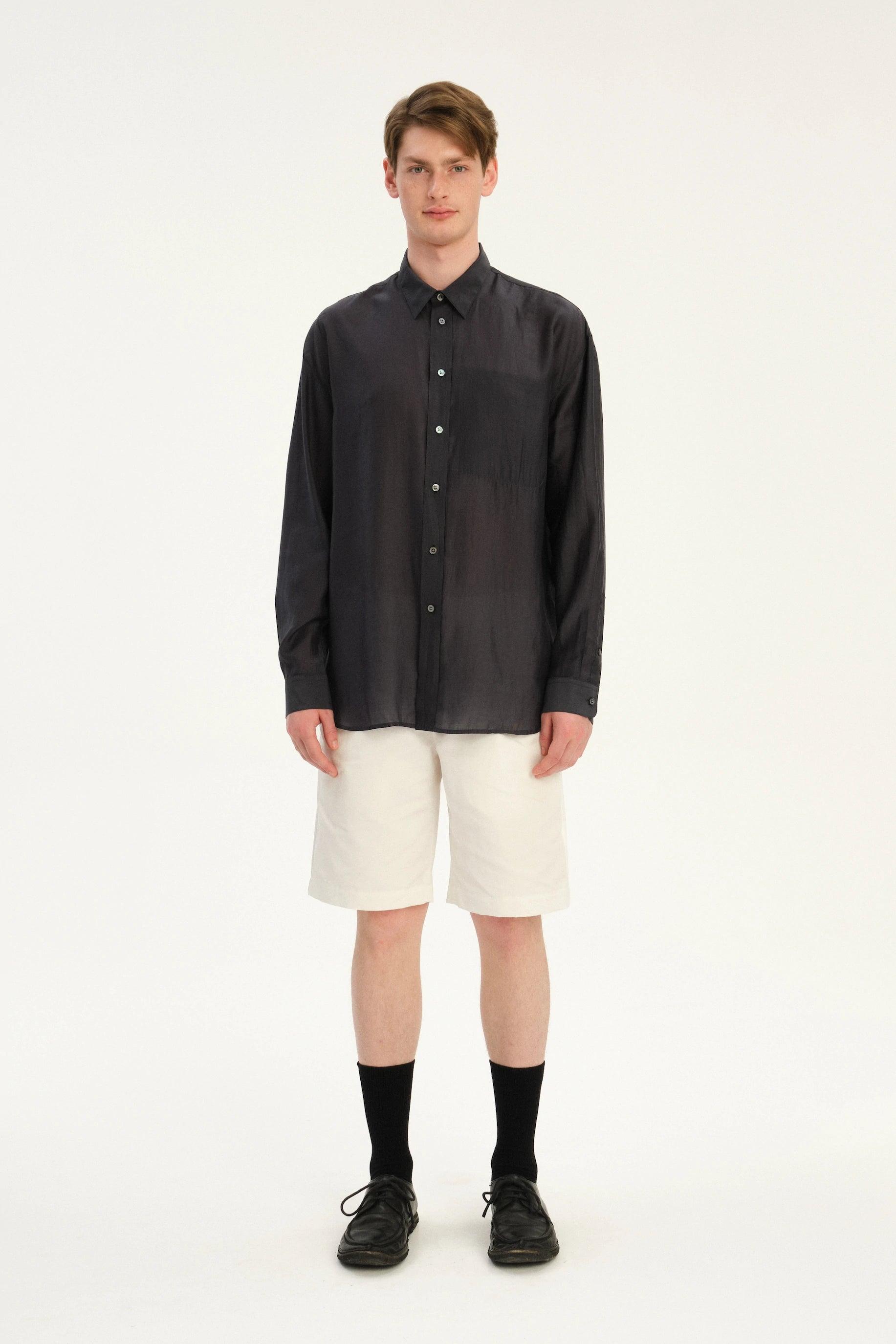 Oversized Delta Shirt in an Anthracite Silky Japanese Lyocell Blend