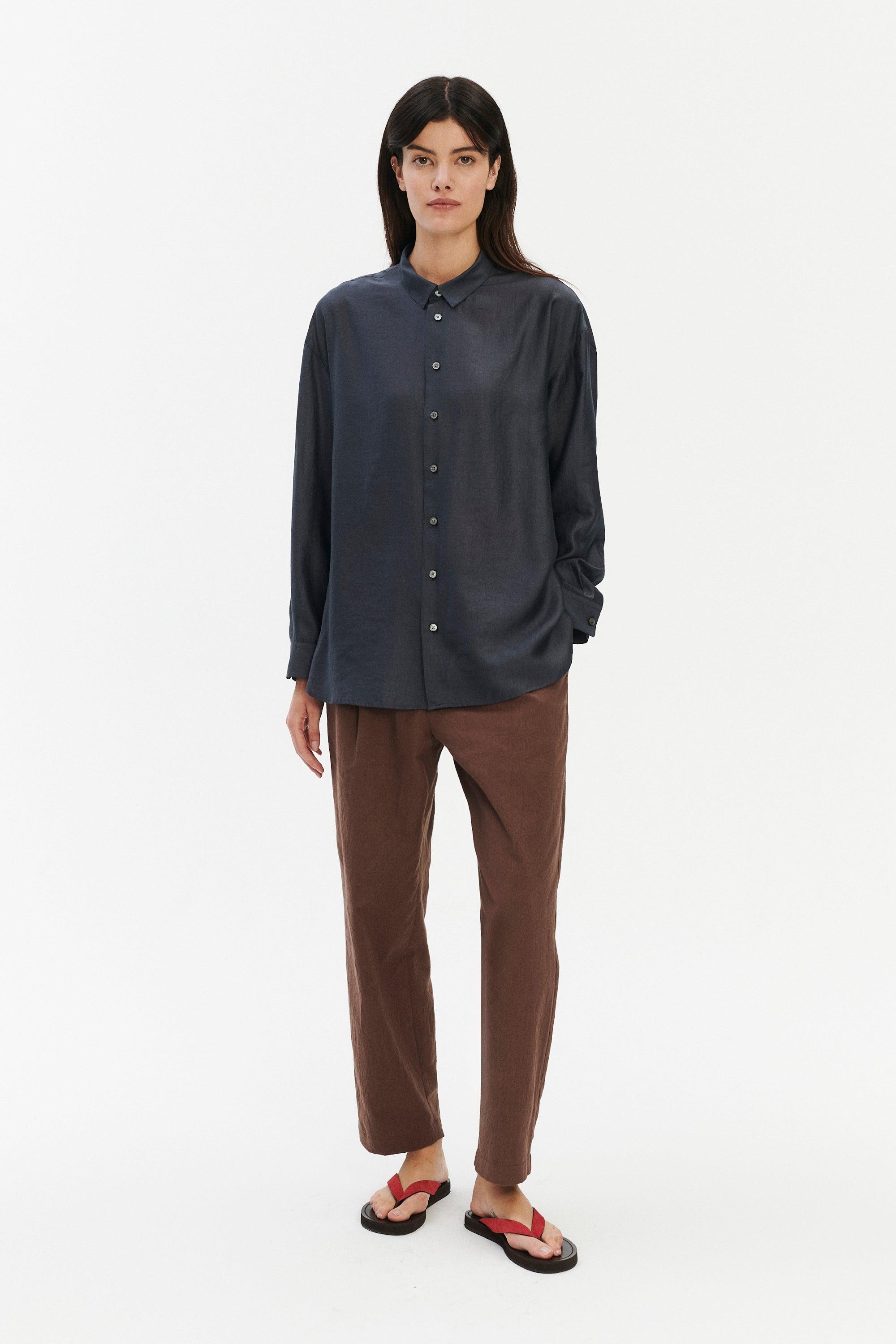 Oversized Arnhem Shirt in a Dark Grey Silky Japanese Blend of Lyocell
