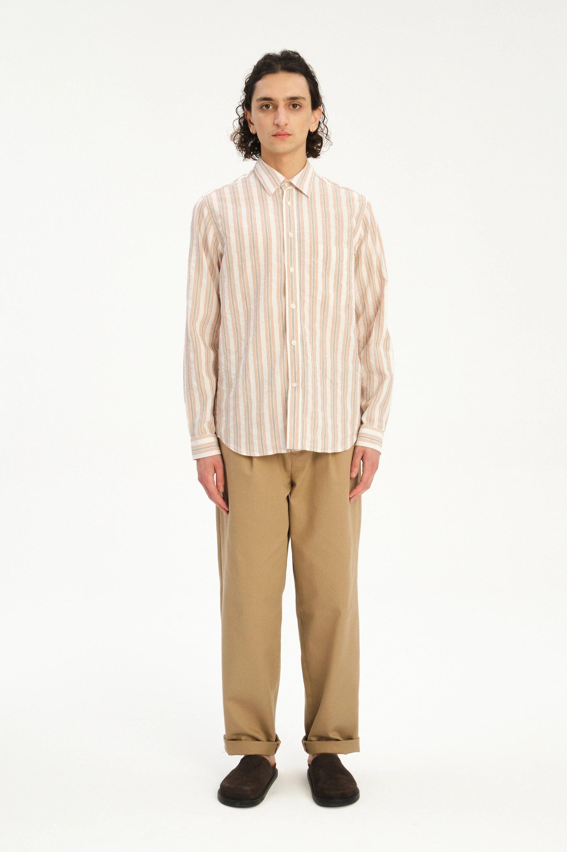 Relaxed Fit Delft Shirt in a soft Striped Blend of Cotton and Linen