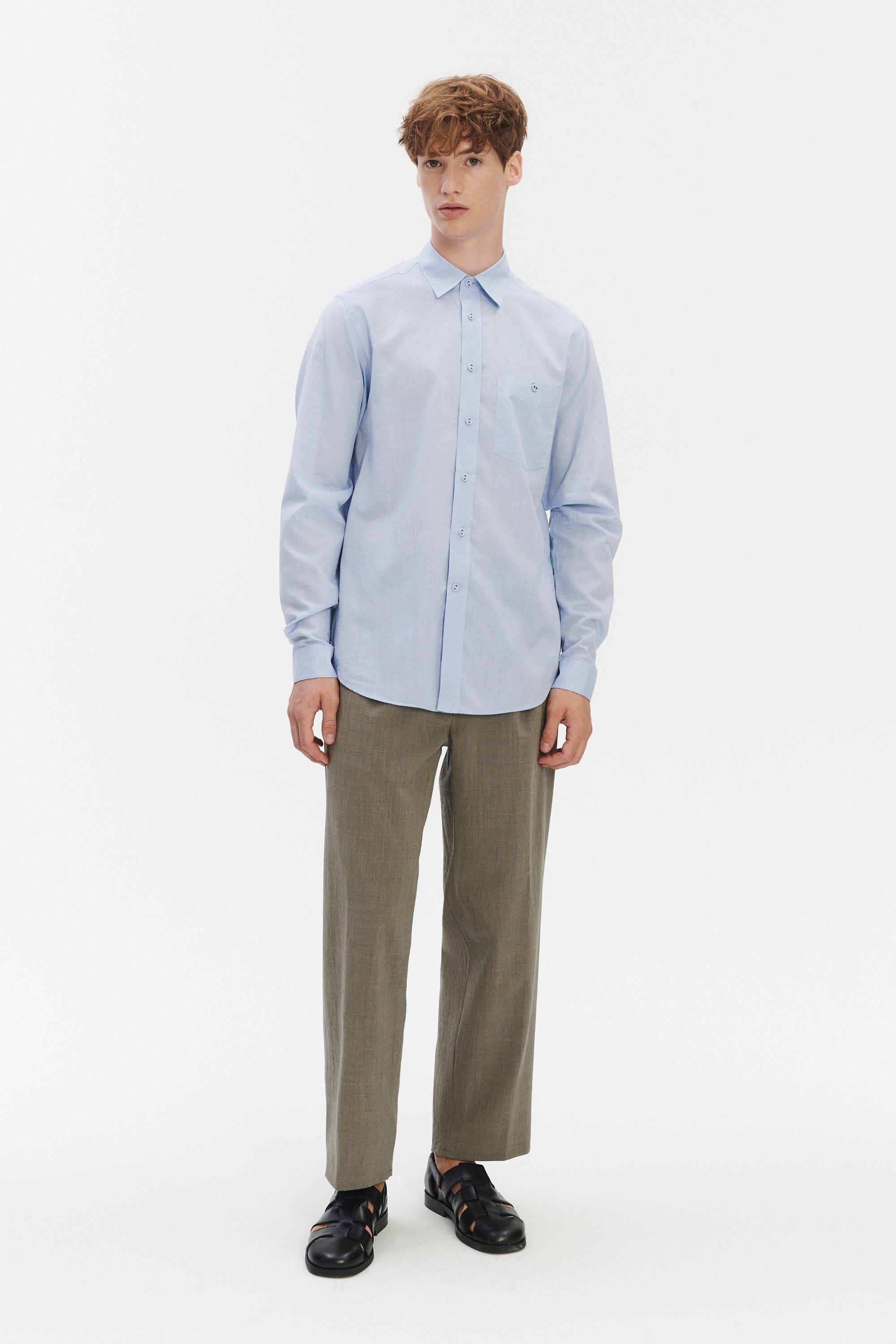 Relaxed Fit Delft Shirt in a Clear Blue Soft Italian Cotton