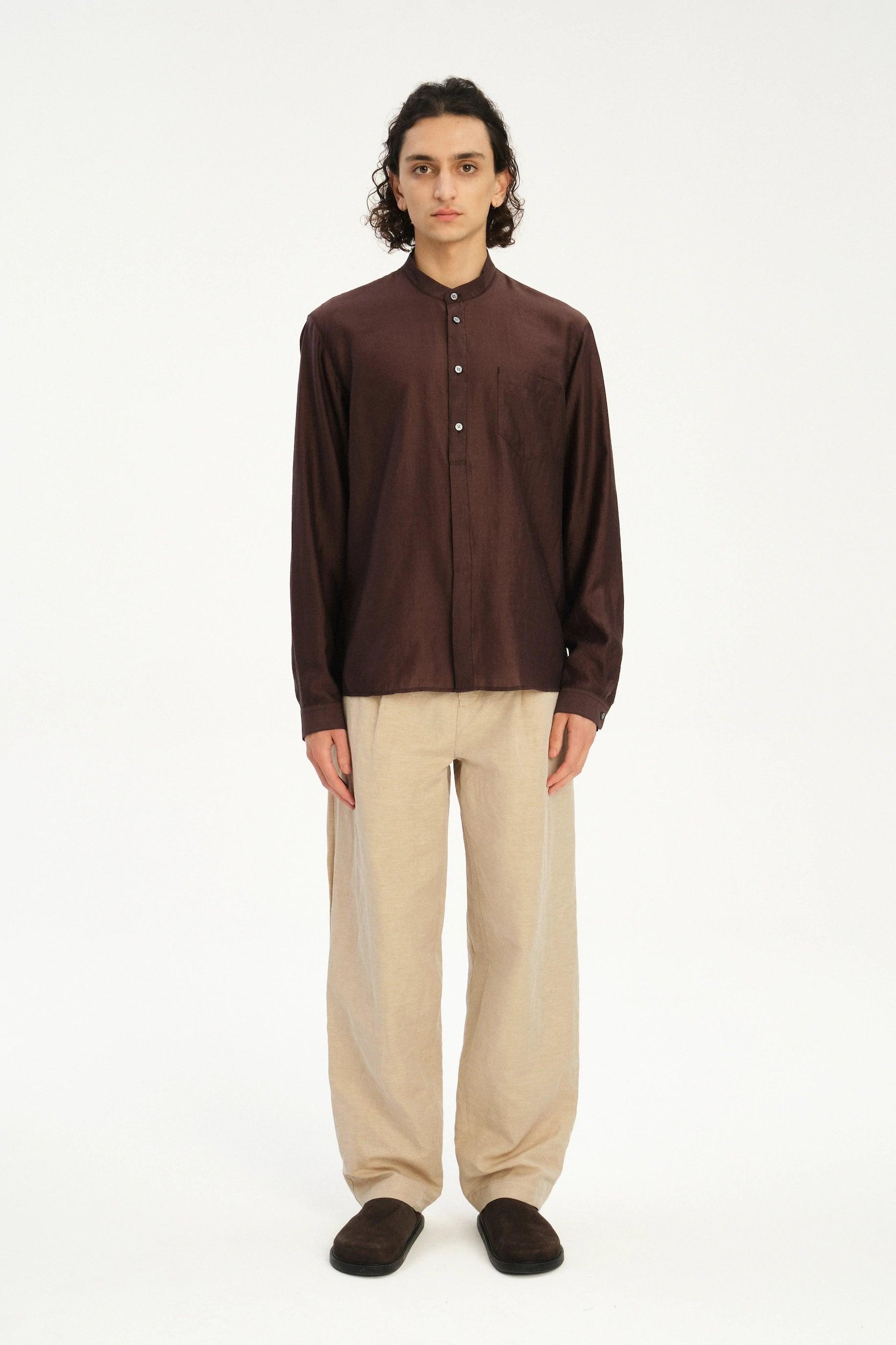 New Zen Shirt in a Coffee Brown Silky Japanese Lyocell Blend