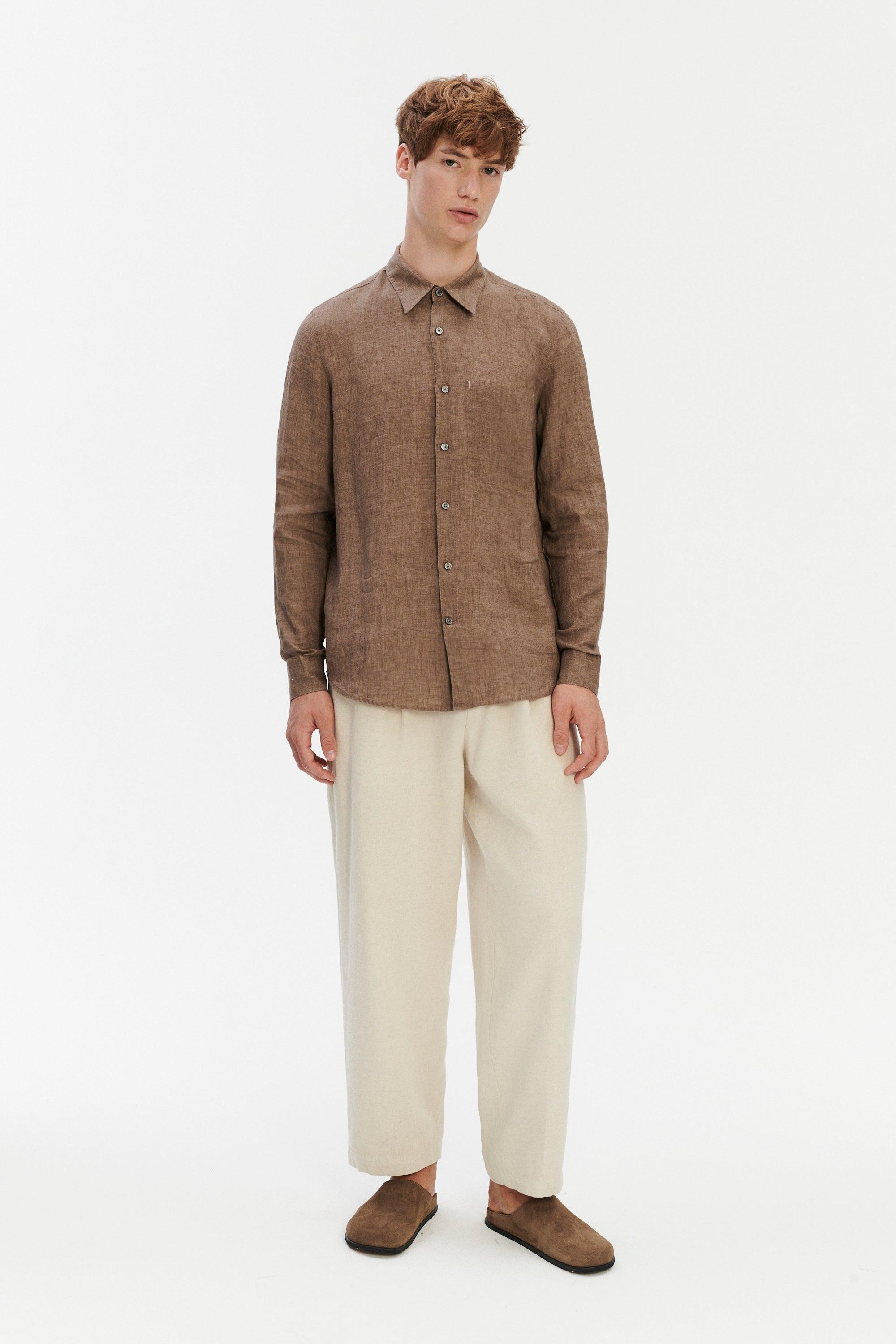Feel Good Shirt in a Capuccino Brown Pure Italian Linen