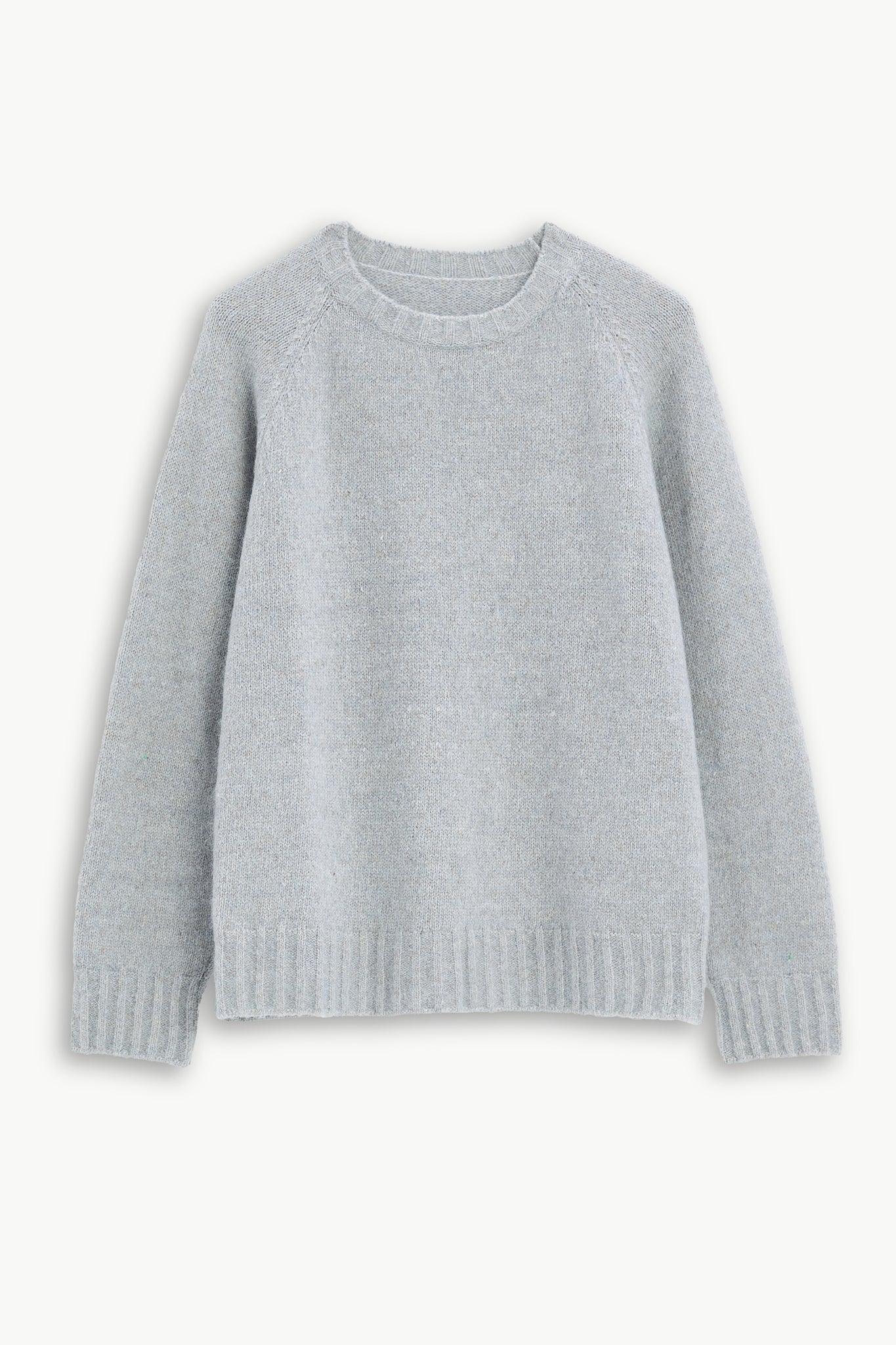 Crewneck Sweater in a Blend of Alpaca Wool and Organic Cotton in Baby Blue
