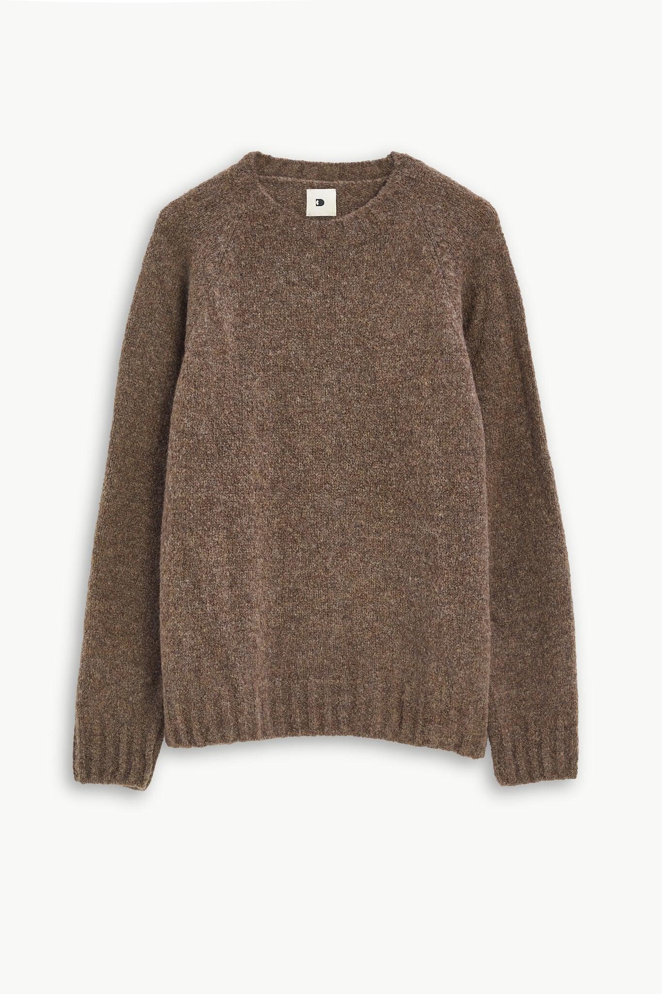 Crewneck Sweater in a Cinnamon Brown Brushed Sustainable Alpaca Wool