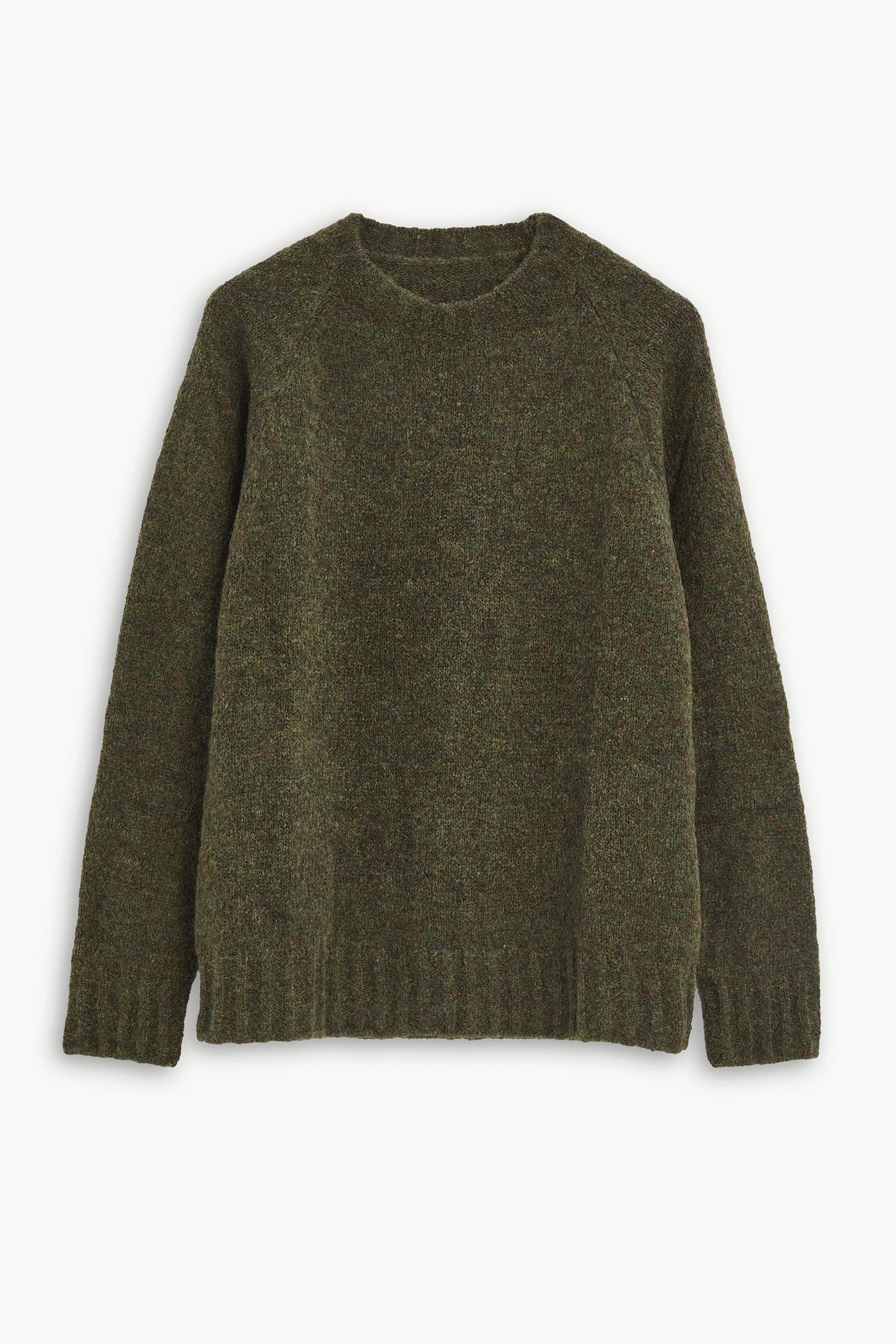 Crewneck Sweater in a Moss Green Brushed Sustainable Alpaca Wool