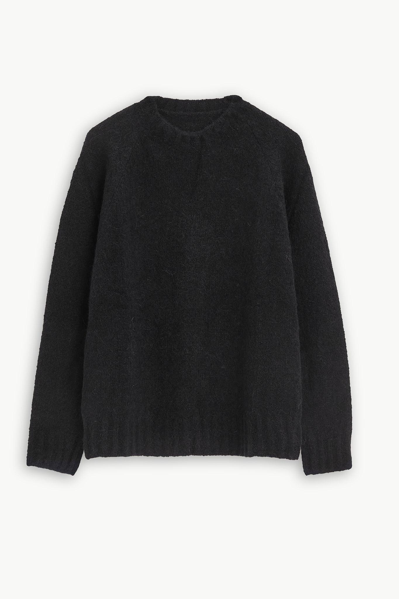 Crewneck Sweater in a Black Brushed Sustainable Alpaca Wool