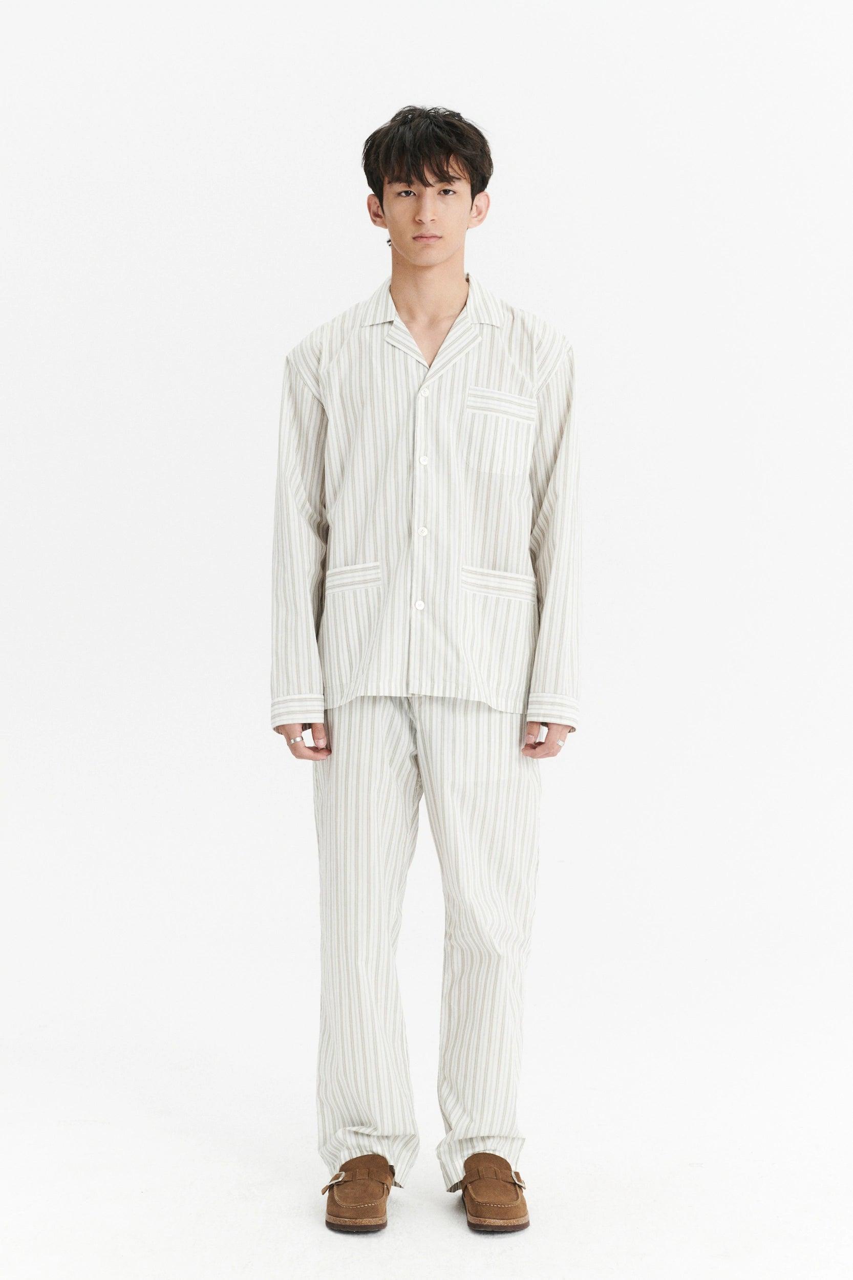 Relaxed House Shirt in a Cream and Beige Striped Soft Italian Cotton