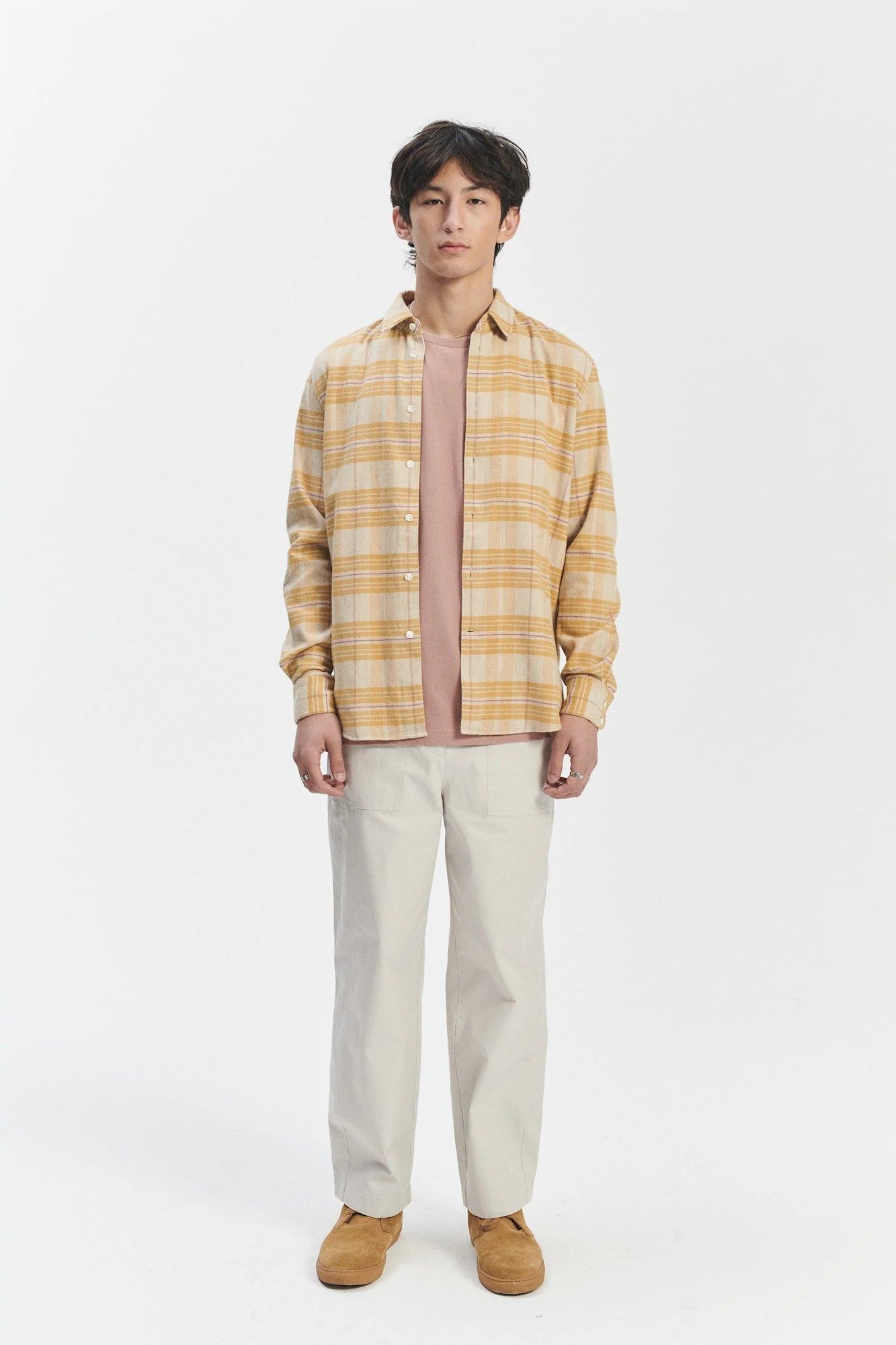 Feel Good Shirt in a Yellow Subtle Chequered Japanese Soft Corduroy Cotton