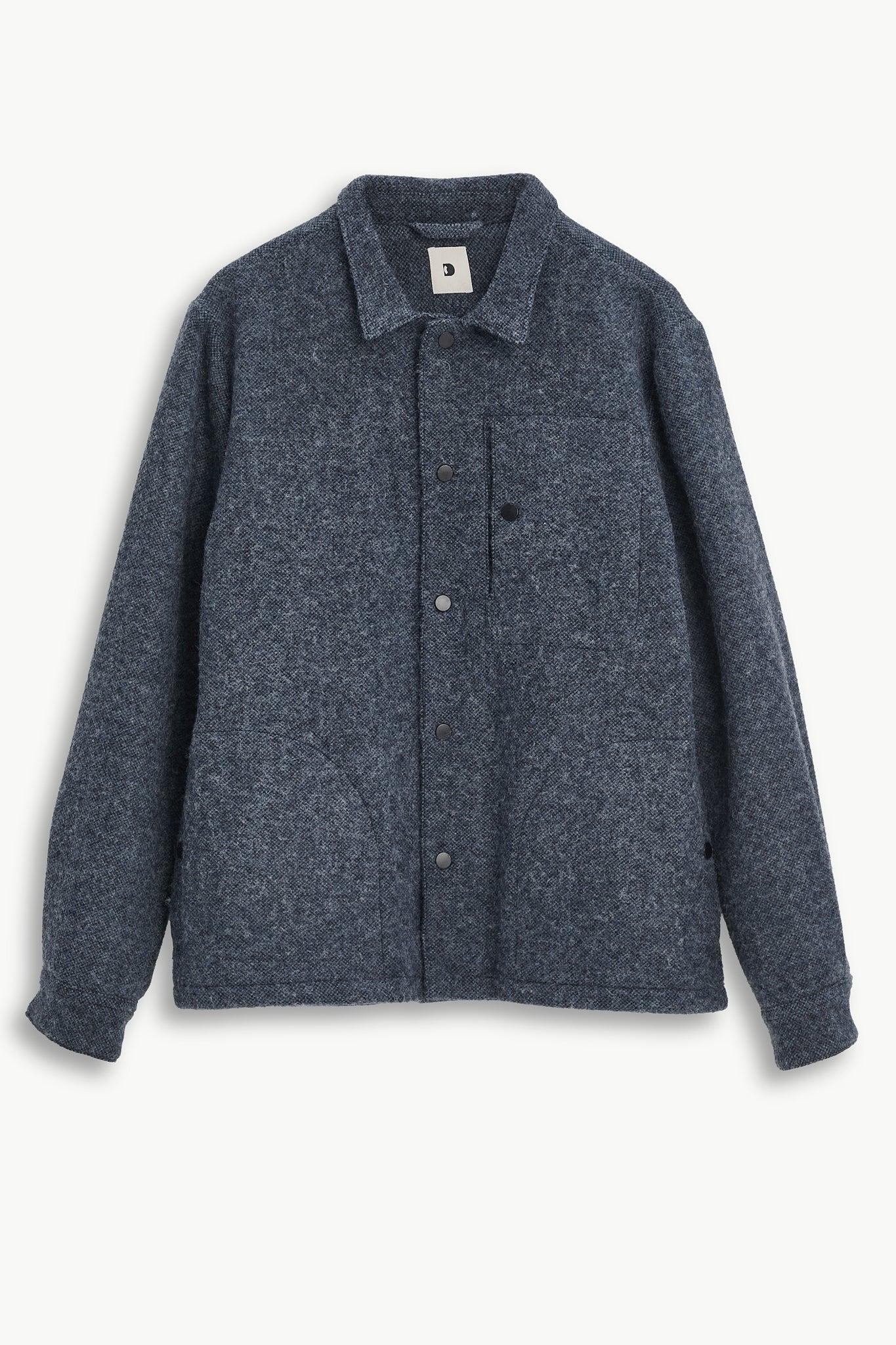 Snap Button Jacket in Navy Recycled Wool and Cotton with MEIDA