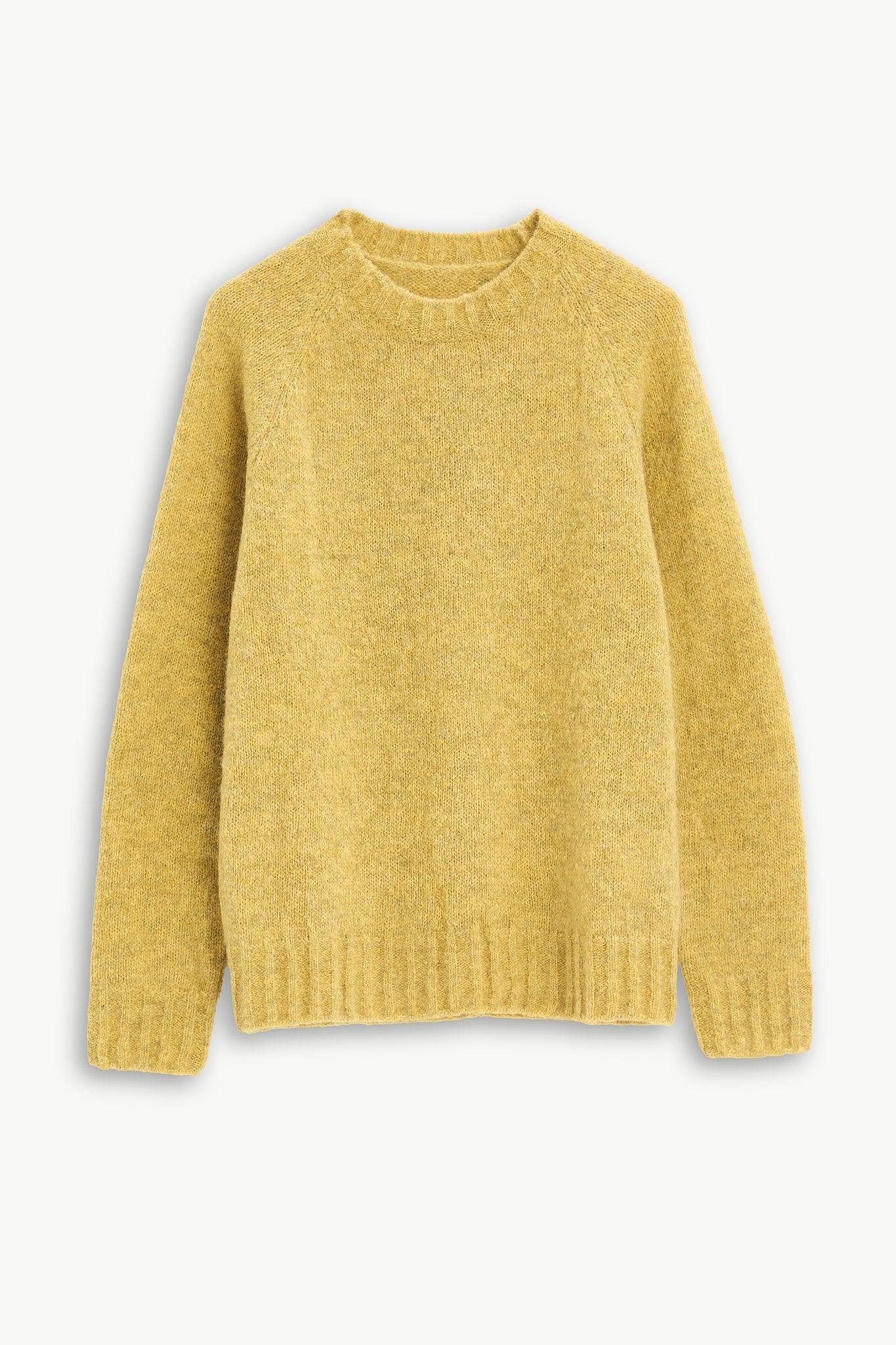Crewneck Sweater in a Lemon Brushed Sustainable Alpaca Wool