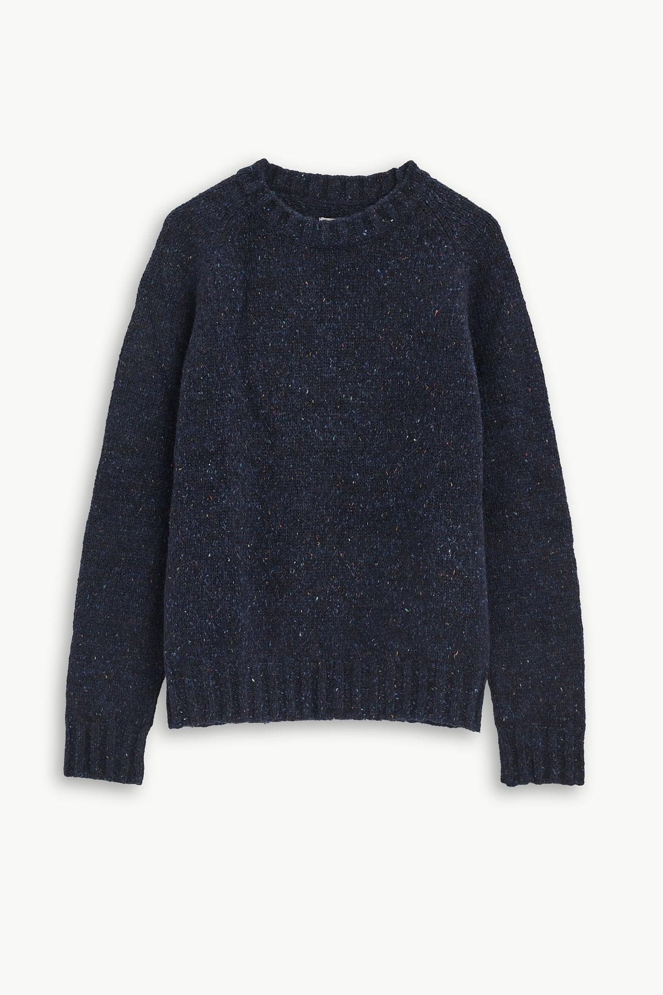 Crewneck Raglan Sweater in a Sustainable Melange Yarn – Navy