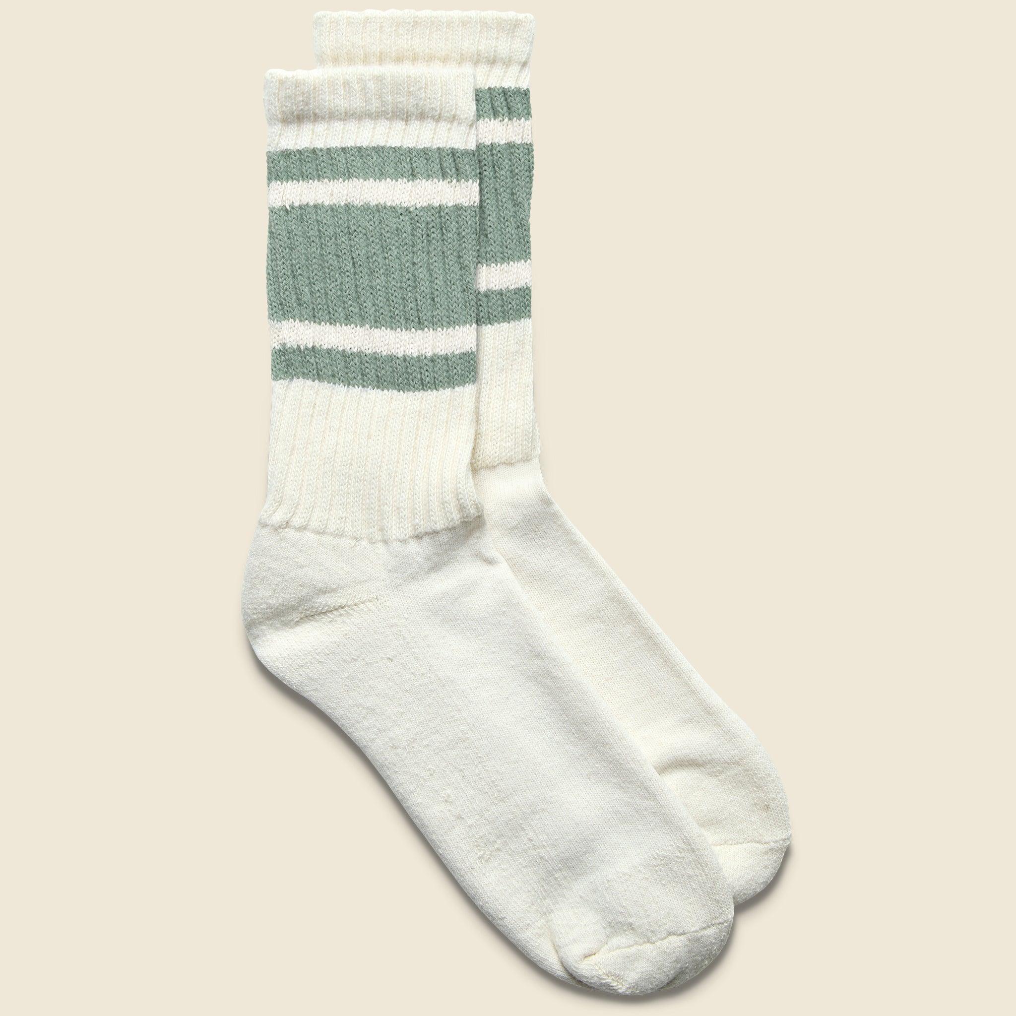 Retro Mono Stripe Crew Sock - Sage