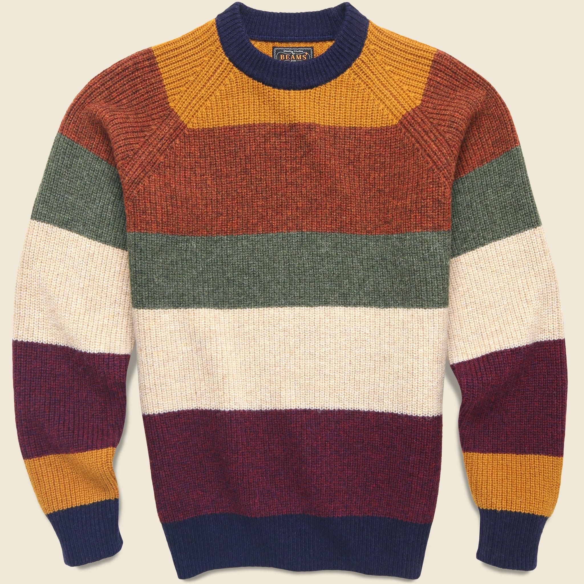 Multi Stripe 5G Crewneck Sweater - Navy