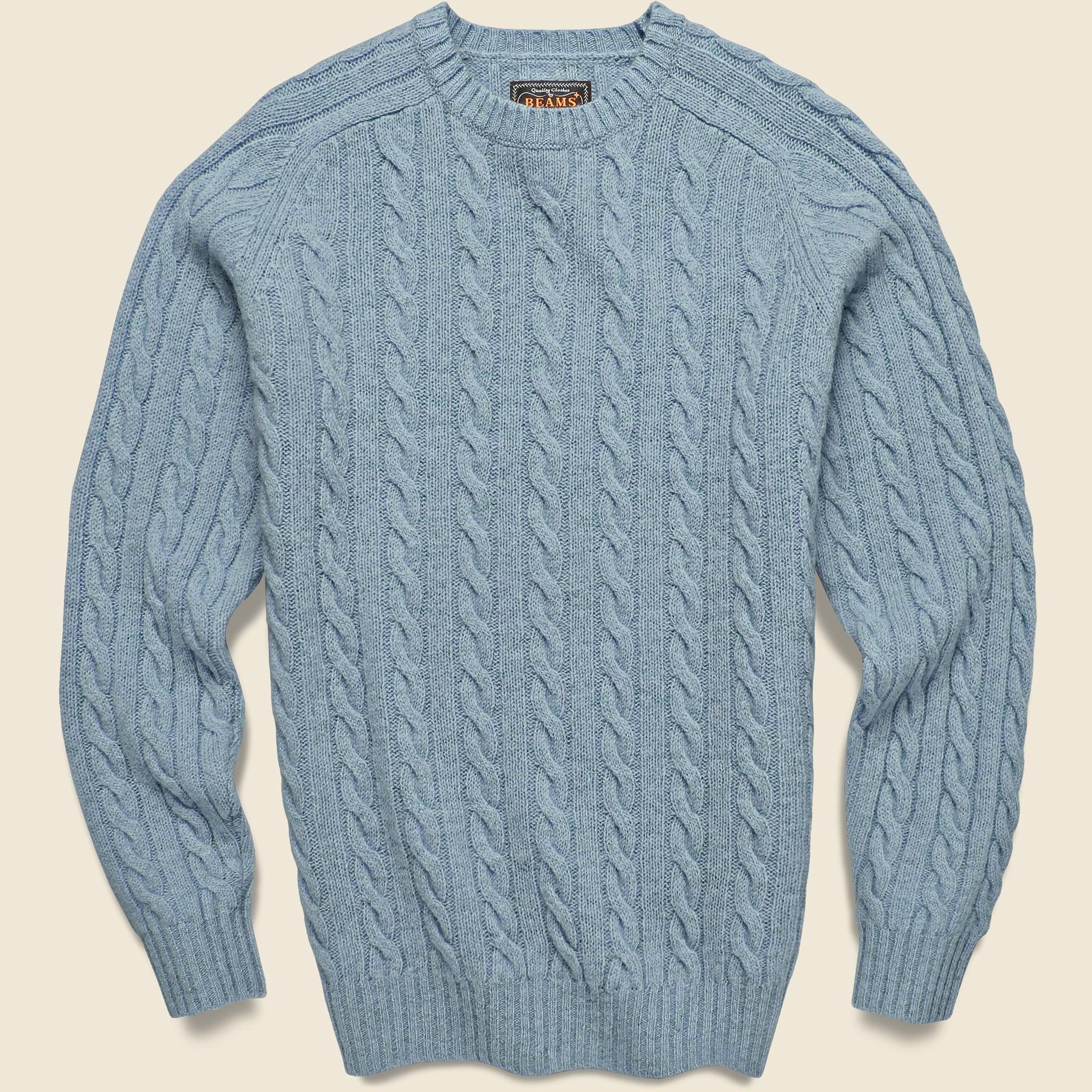 Cable Crewneck Sweater - Sax