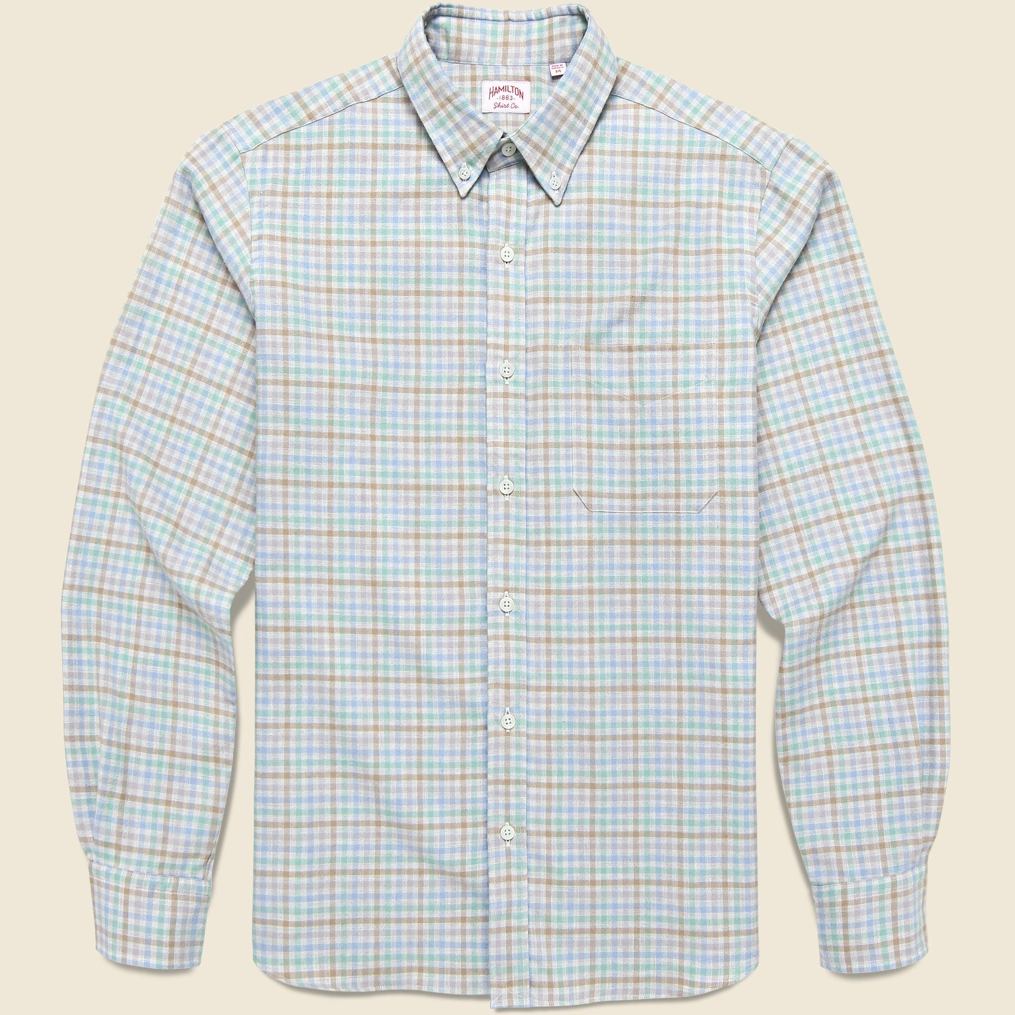 Brushed Twill Sport Shirt - Grey/Green Plaid