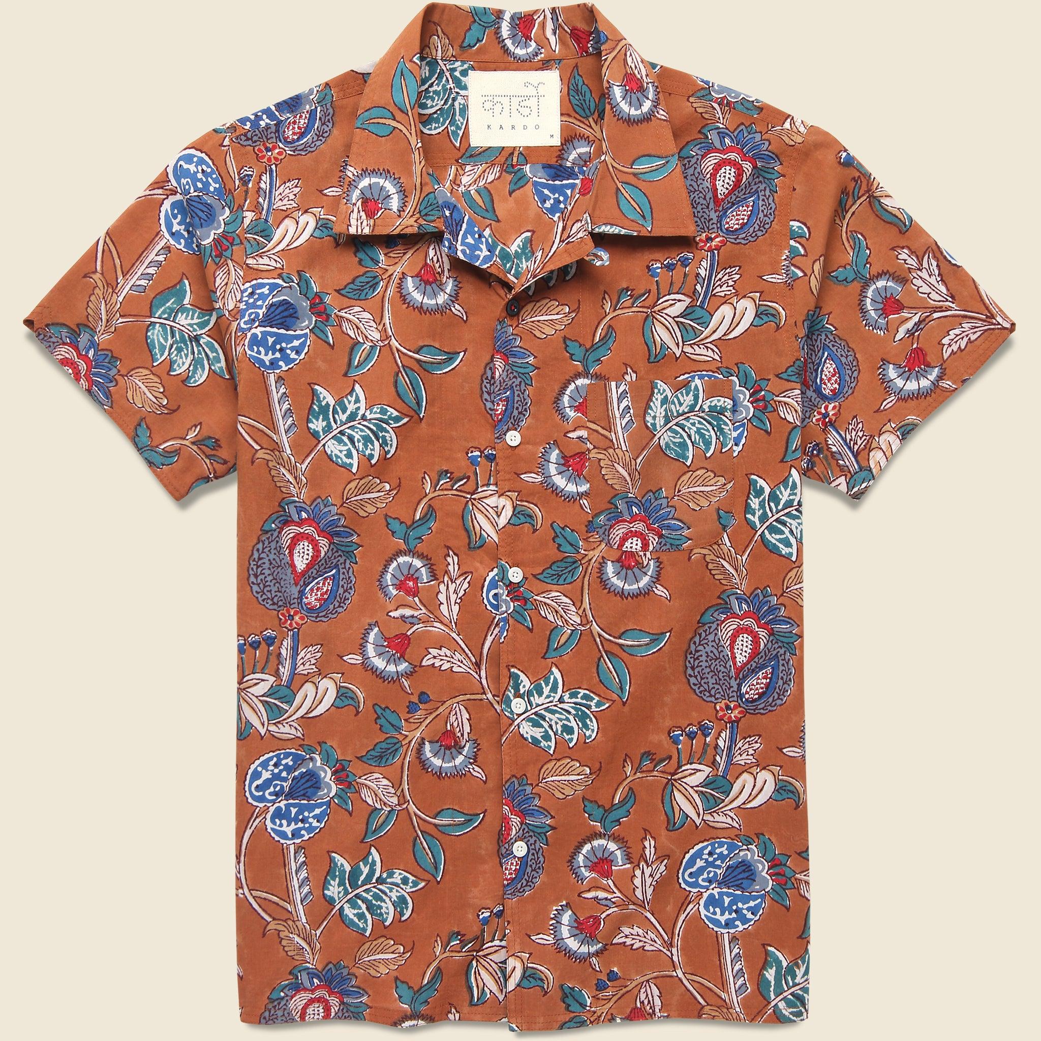 Floral Block Print Shirt - Rust