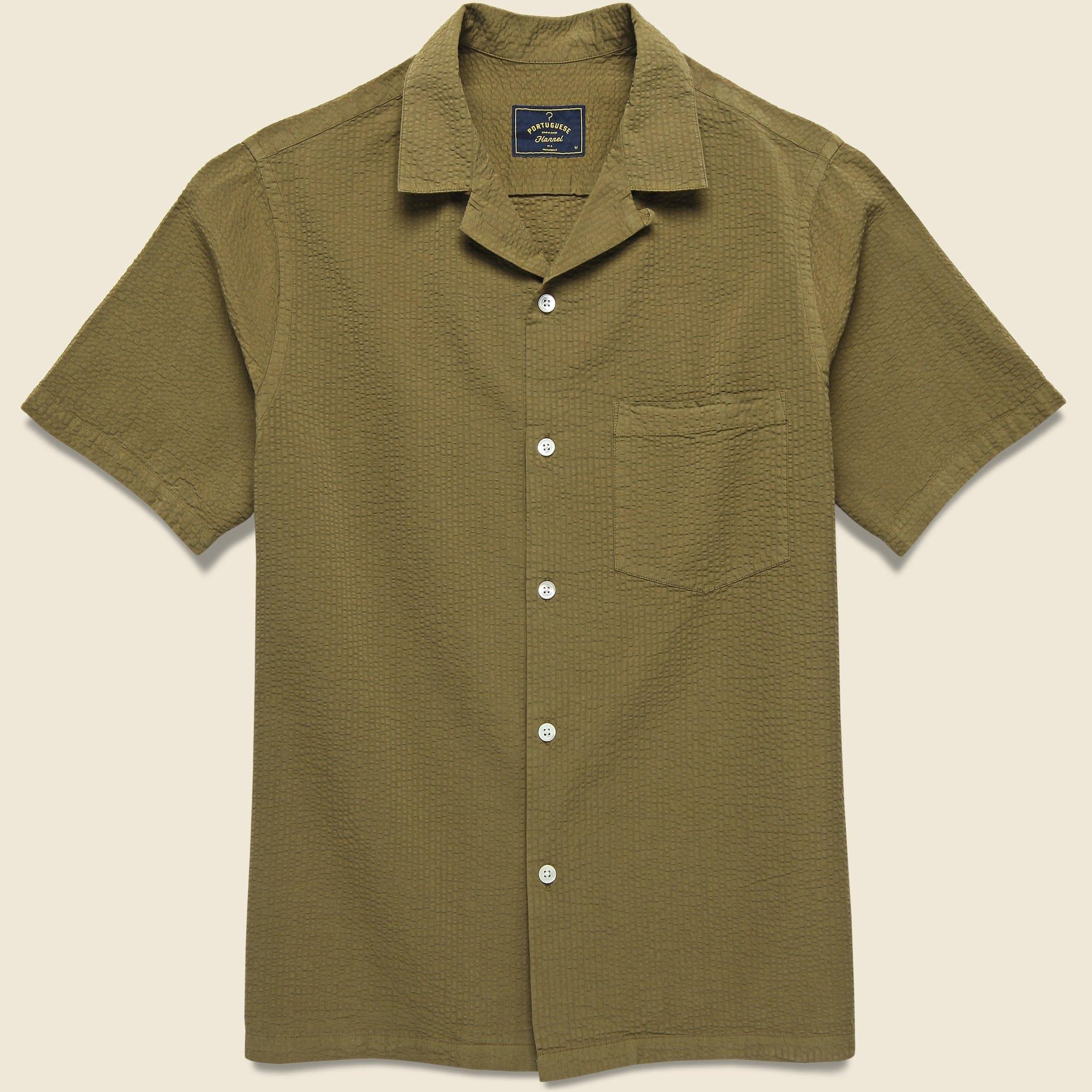 Seersucker Camp Shirt - Olive