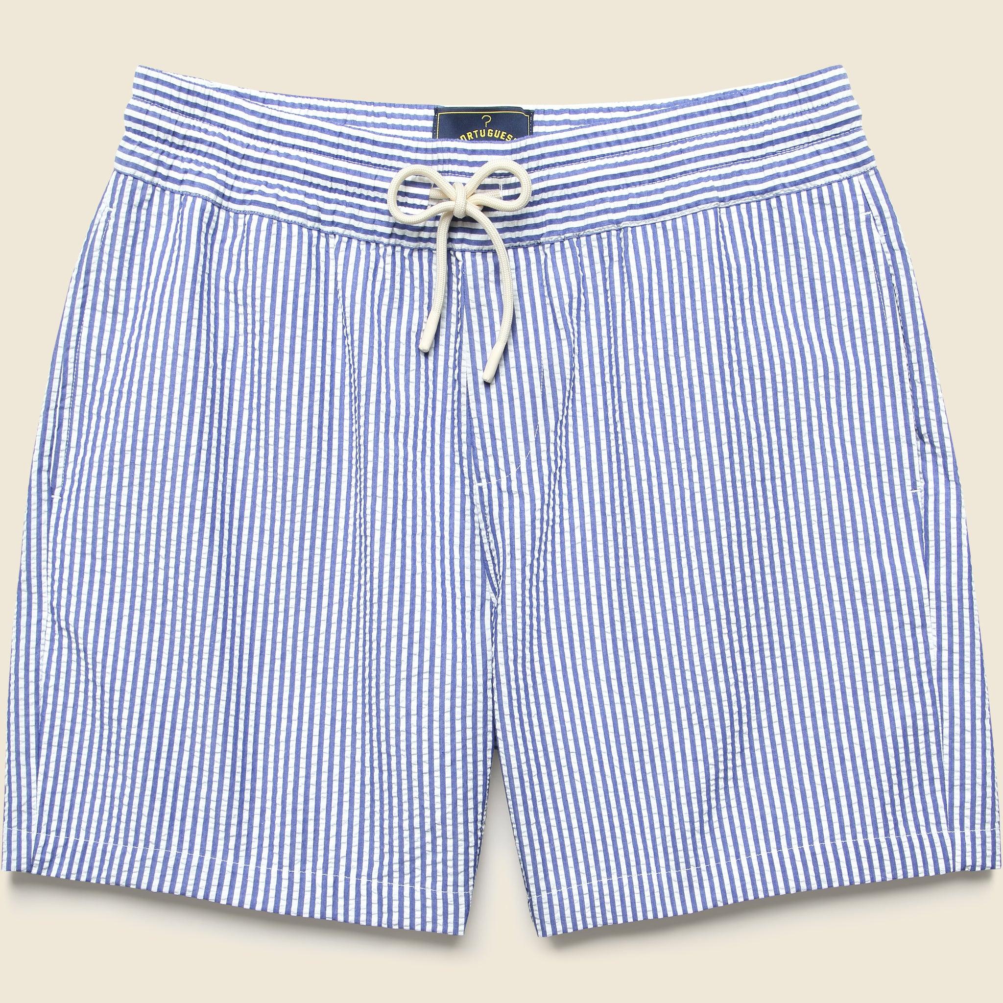 7" Seersucker Shorts - Blue Stripe