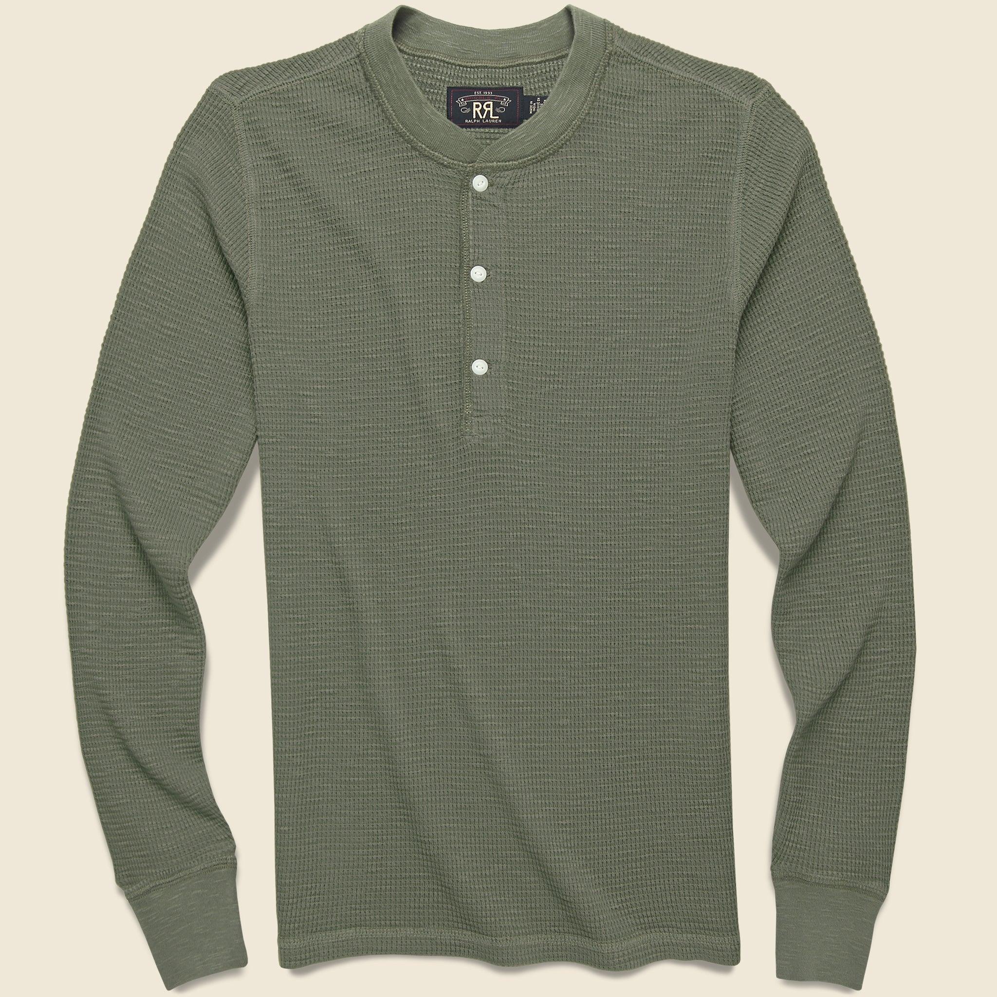 Waffle Knit Henley - Tree Green