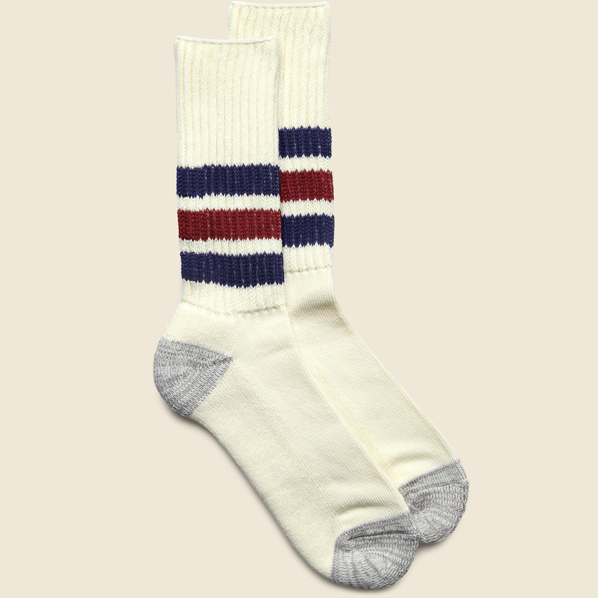Coarse Ribbed Old School Sock - Navy/Dark Red