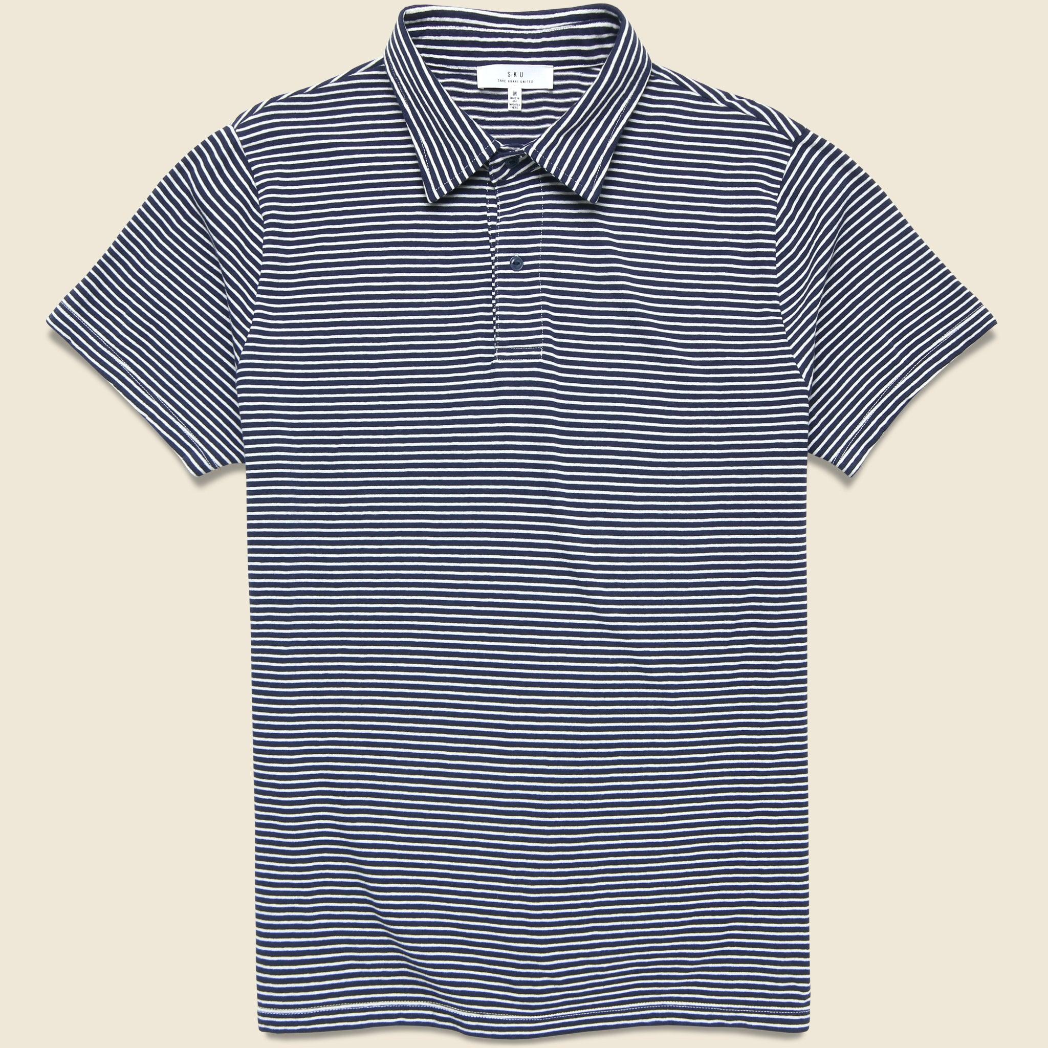 Yarn Dye Jersey Polo - White/Navy