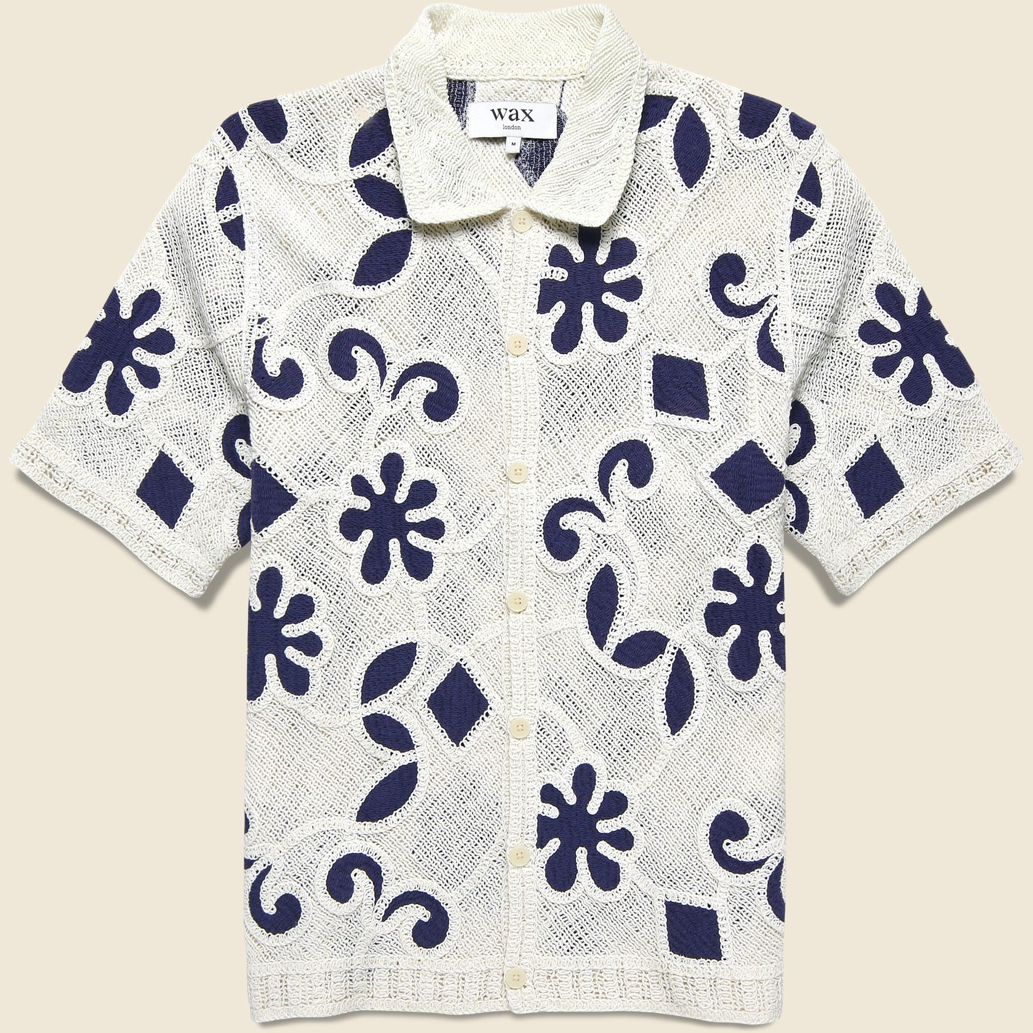 Porto Doodle Crochet Shirt - Ecru/Dark Blue