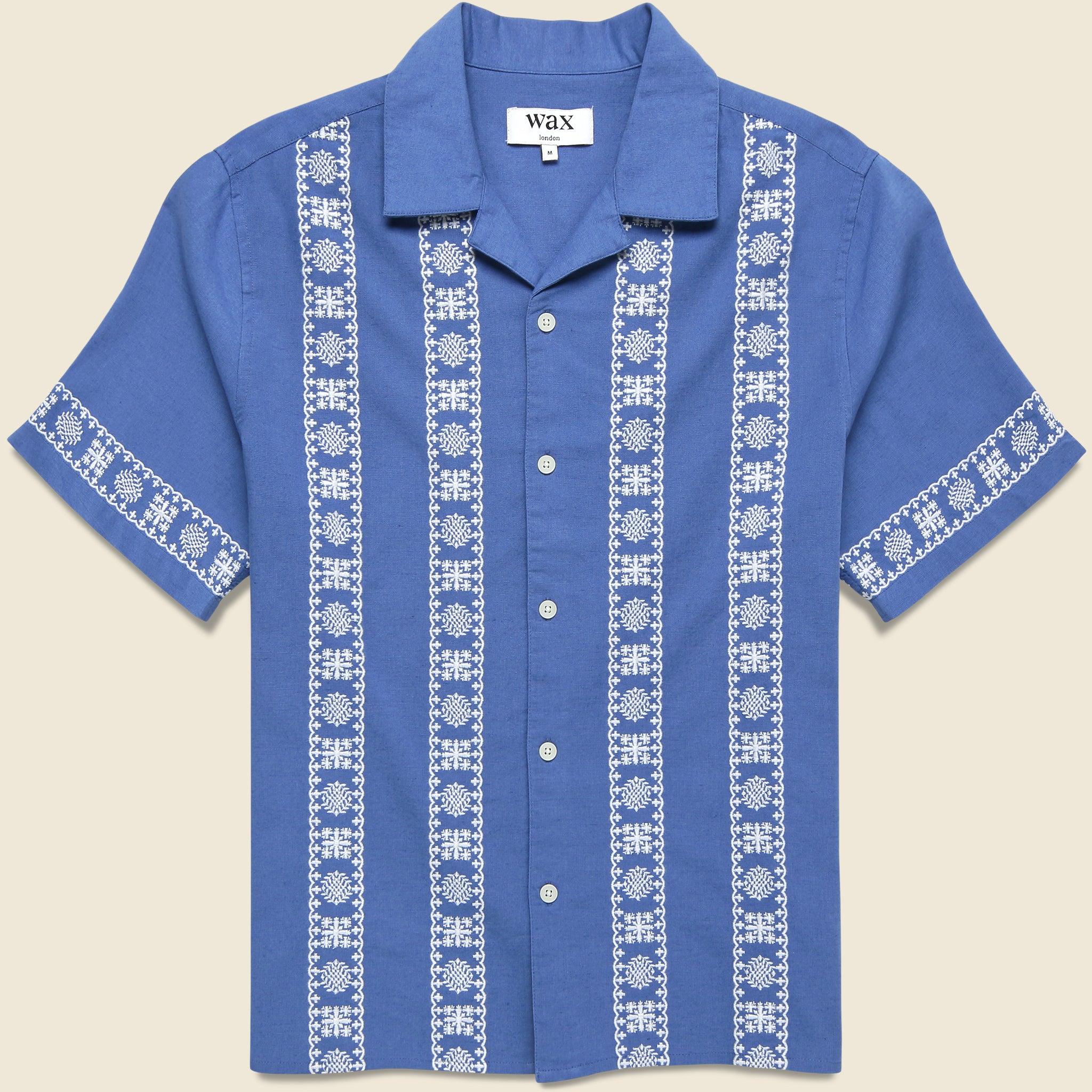 Placement Border Didcot Shirt - Blue/Ecru