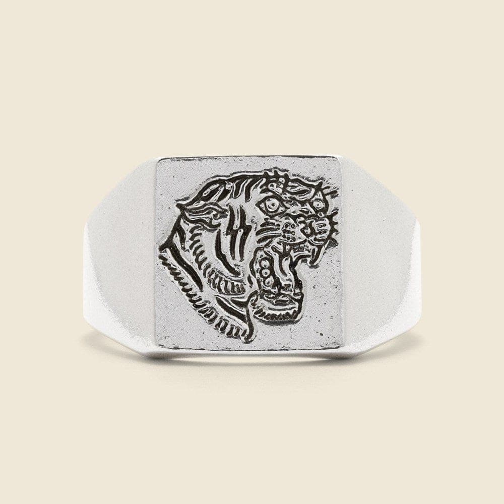 Tiger Signet Ring - Sterling Silver