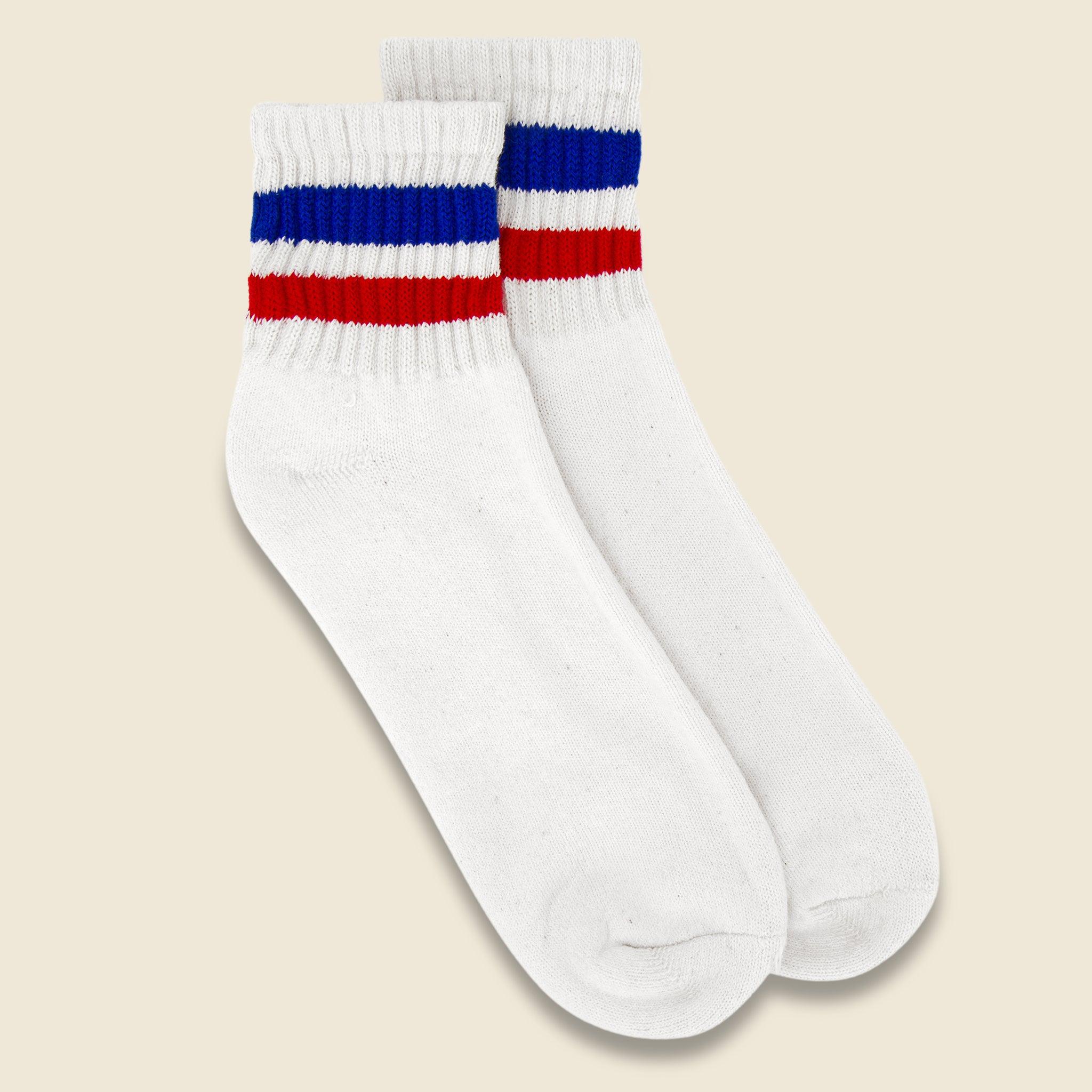 Retro Stripe Quarter Crew Sock - Royal/Red