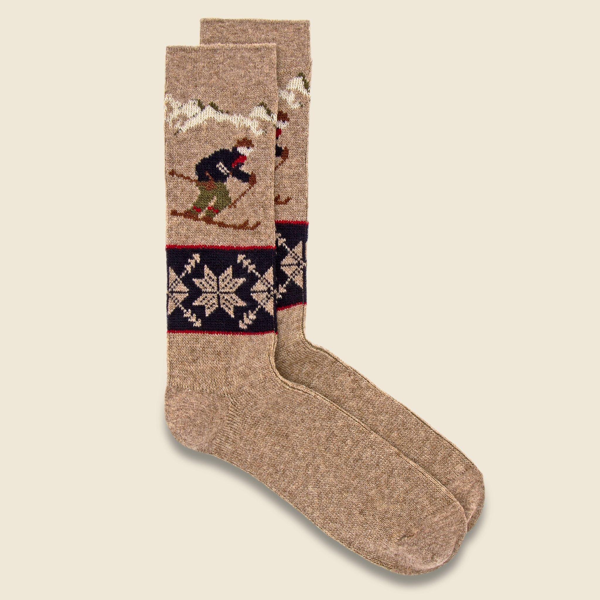 Wool Ski Jacquard Crew Sock - Beige