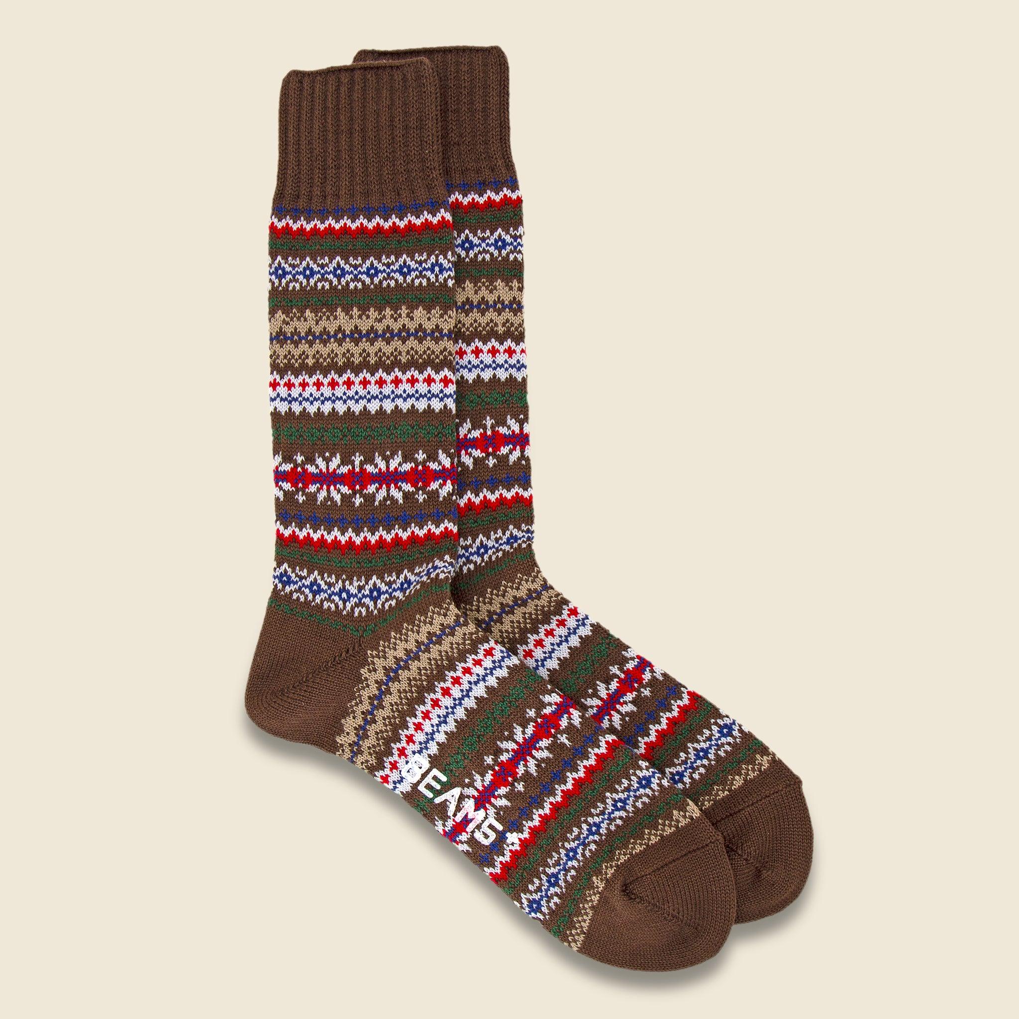 Fair Isle Socks - Brown