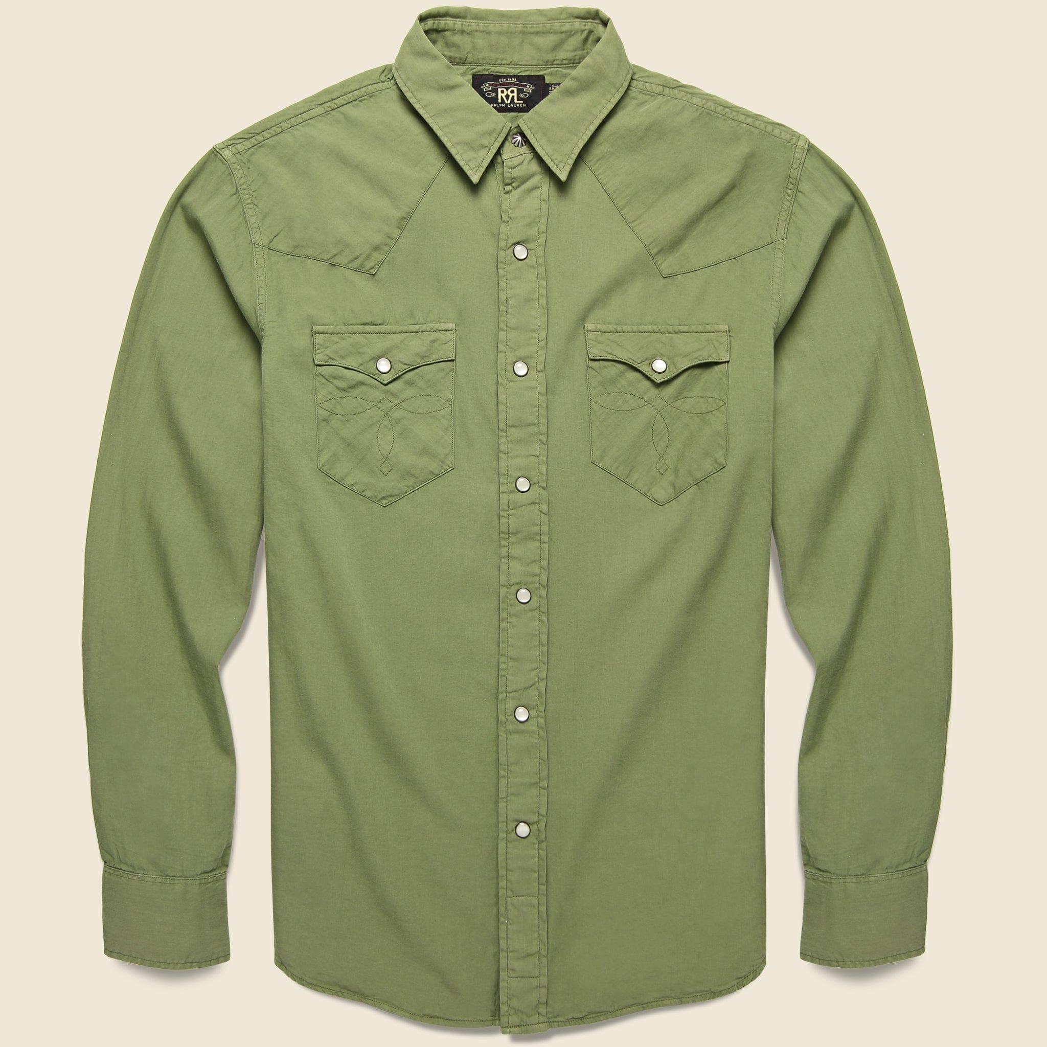 Slim Fit Twill Western Shirt - Olive