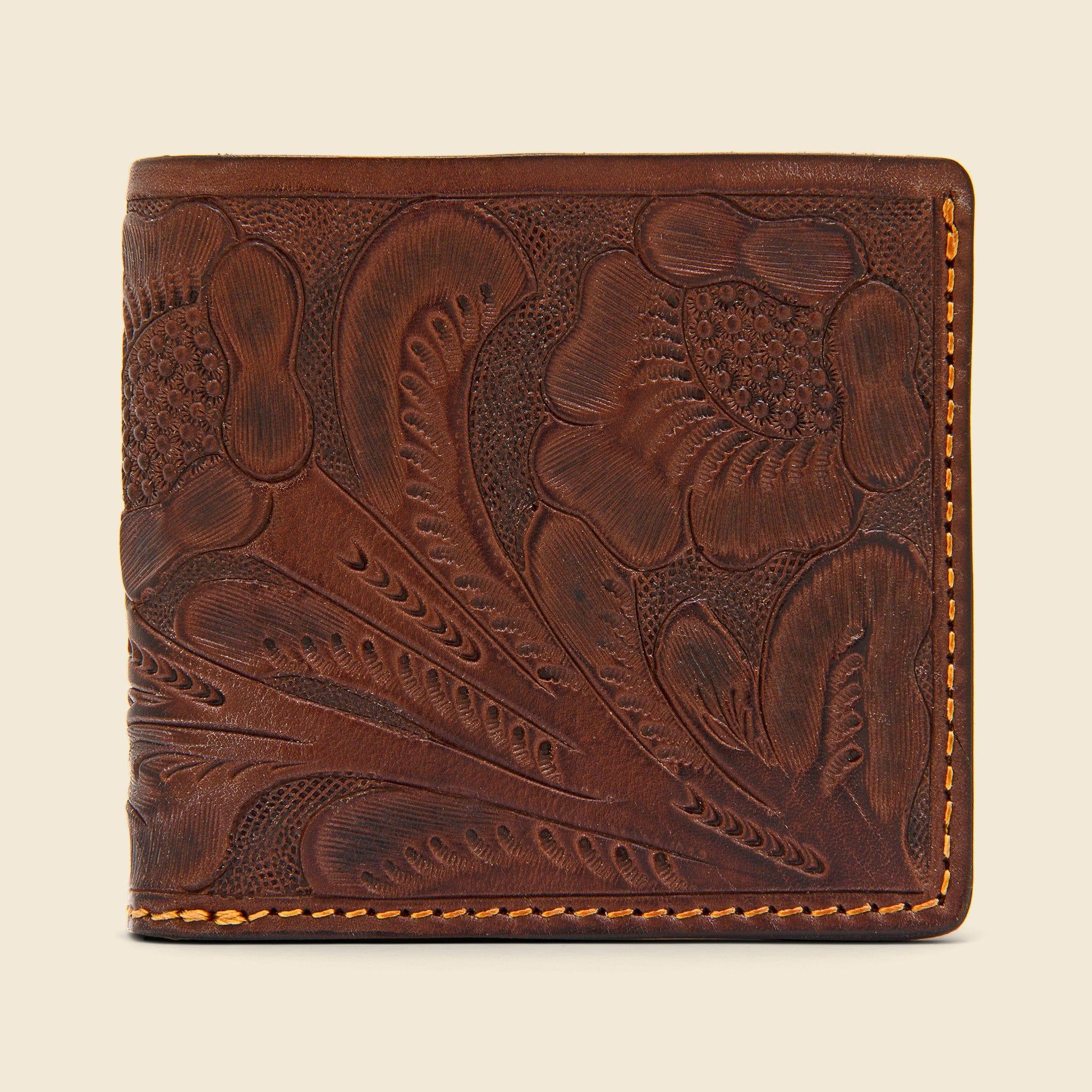 Tooled Leather Billfold - Brown