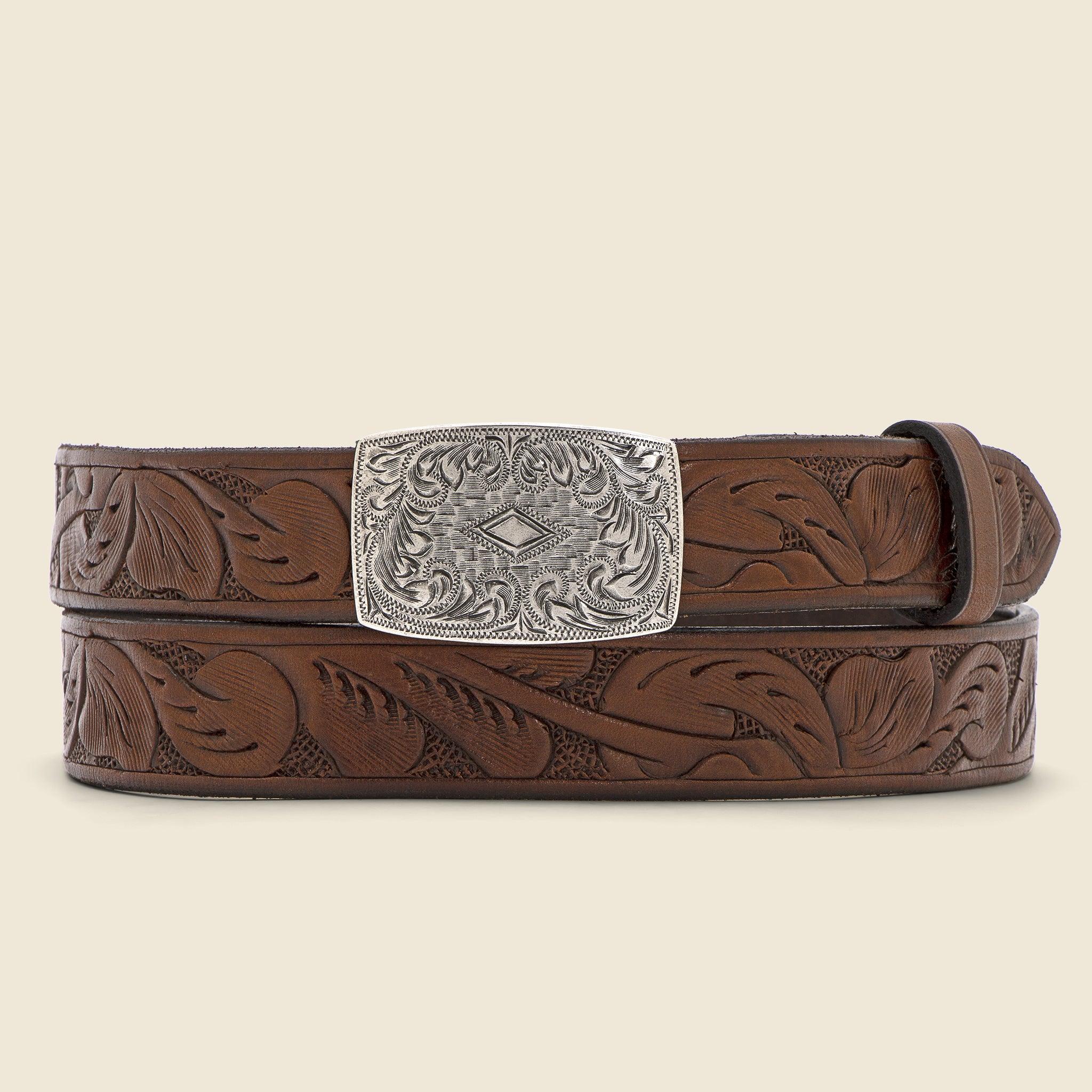 Coleman Tooled Leather Belt - Brown
