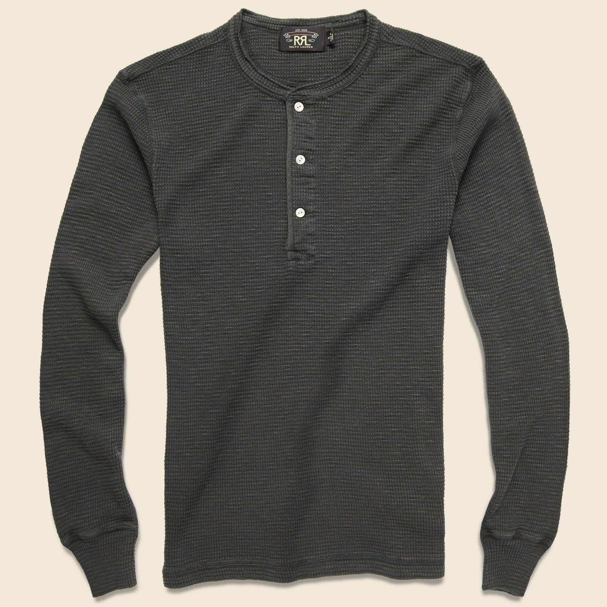 Waffle-Knit Henley - Faded Black