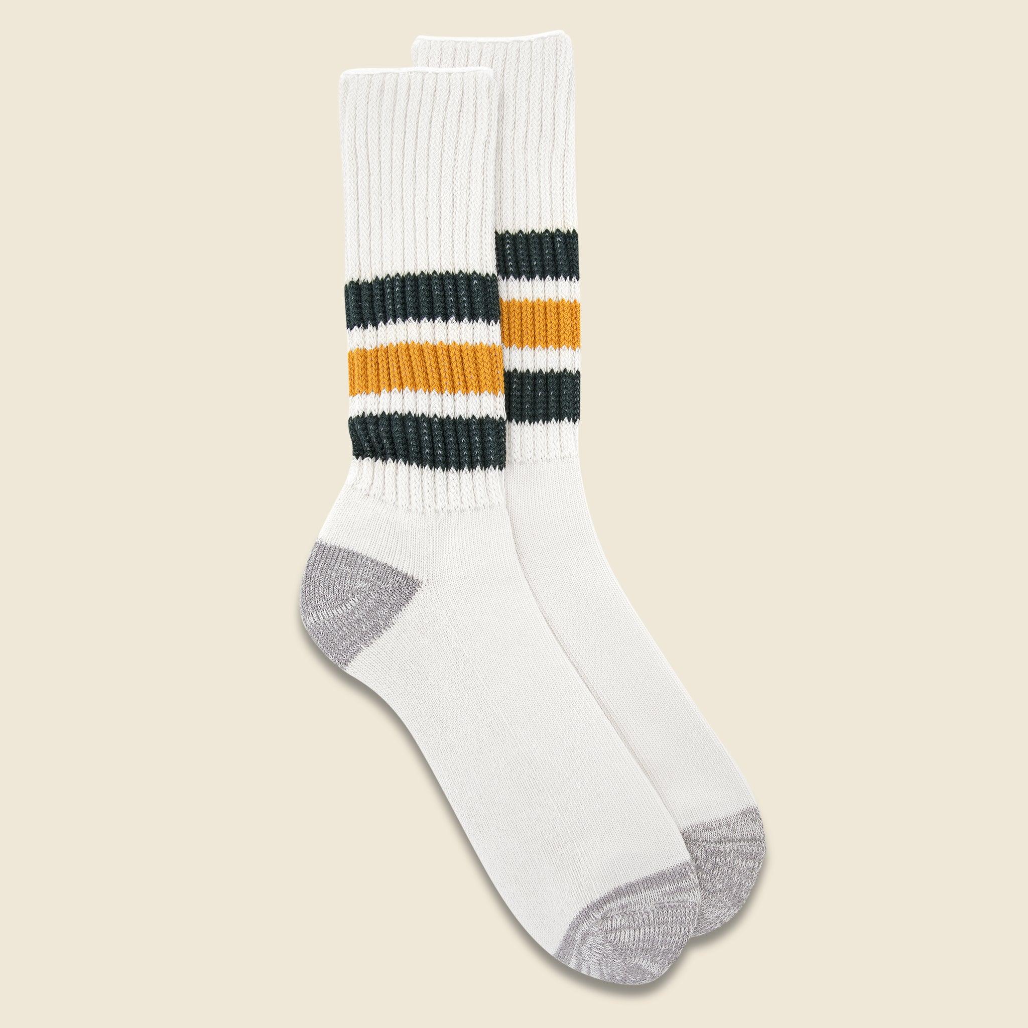 ROTOTO Coarse Ribbed Old School Sock - Green/Yellow