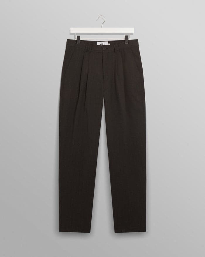 Raleigh Chevron Pleated Trousers Charcoal 羊毛人字紋打褶直筒褲