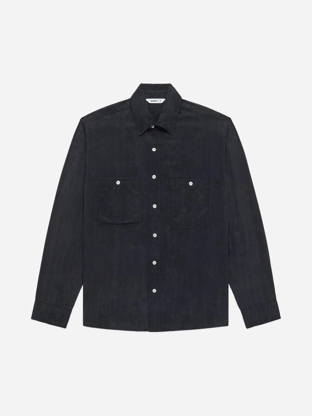 Utility Shirt Black Cupro 人造絲雙口袋工裝襯衫