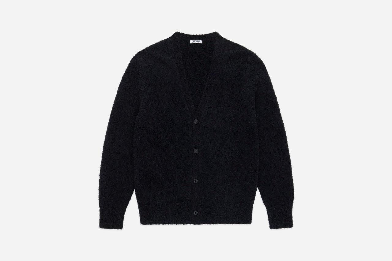 V⁠-⁠Neck Cardigan Earth Boucle Alpaca Black 羊駝毛圈圈紗V領開襟衫