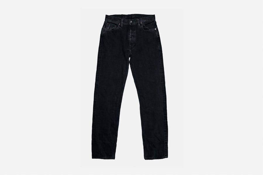 CS⁠-⁠222xs Stonewashed Double Black 黑色復古赤耳石洗直筒牛仔褲