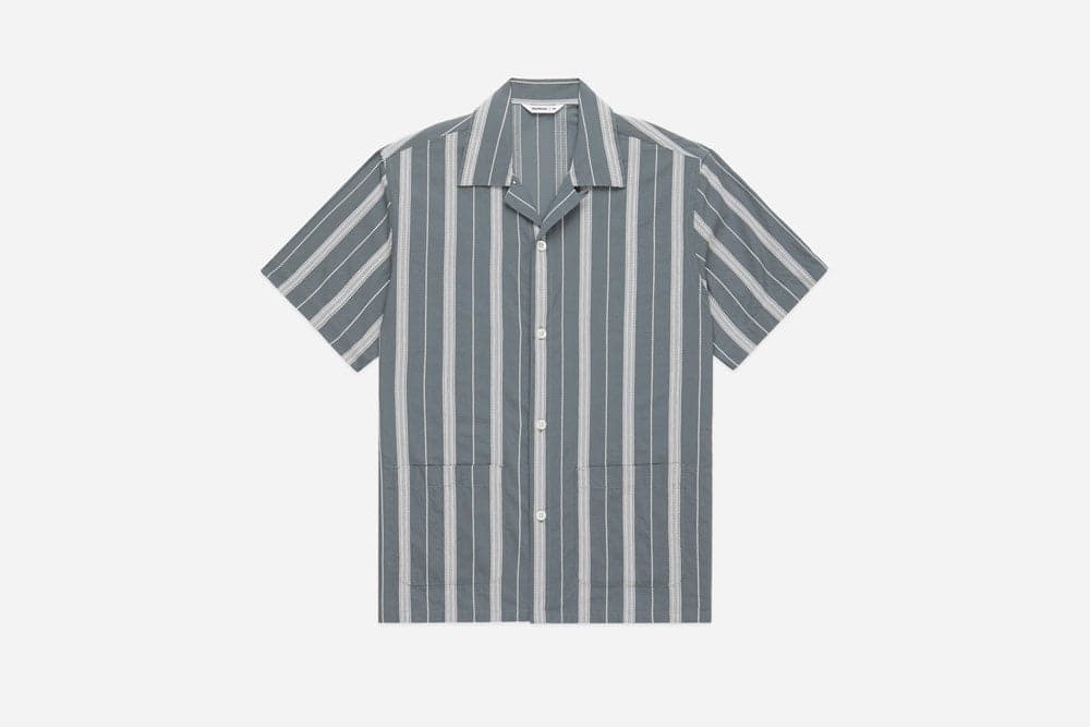 Cabana Shirt Sage Ticking Stripe 鼠尾草藍立體條紋古巴襯衫