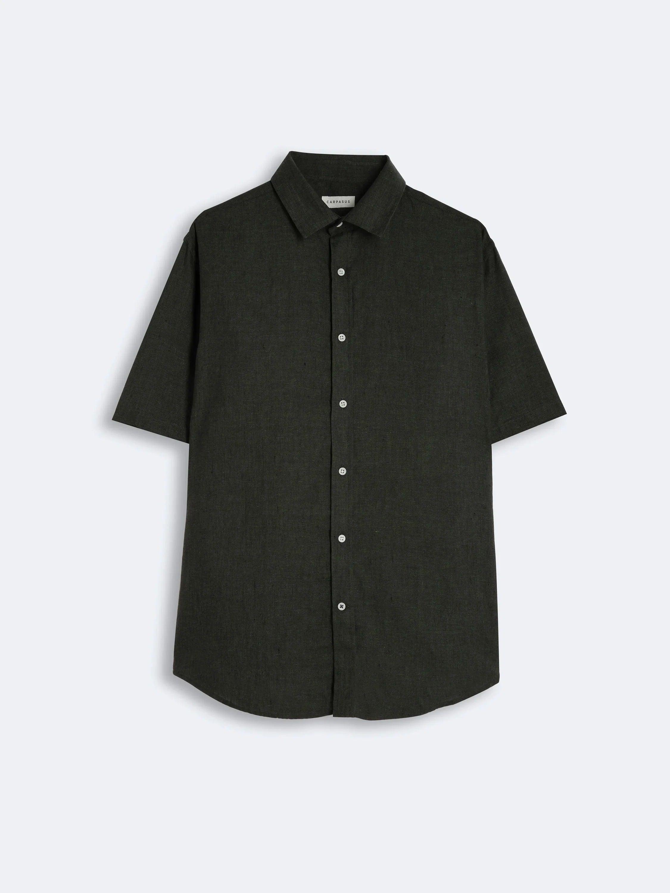 Shirt Linen Short Sleeve Lido – Forest 森綠色亞麻短袖古巴襯衫