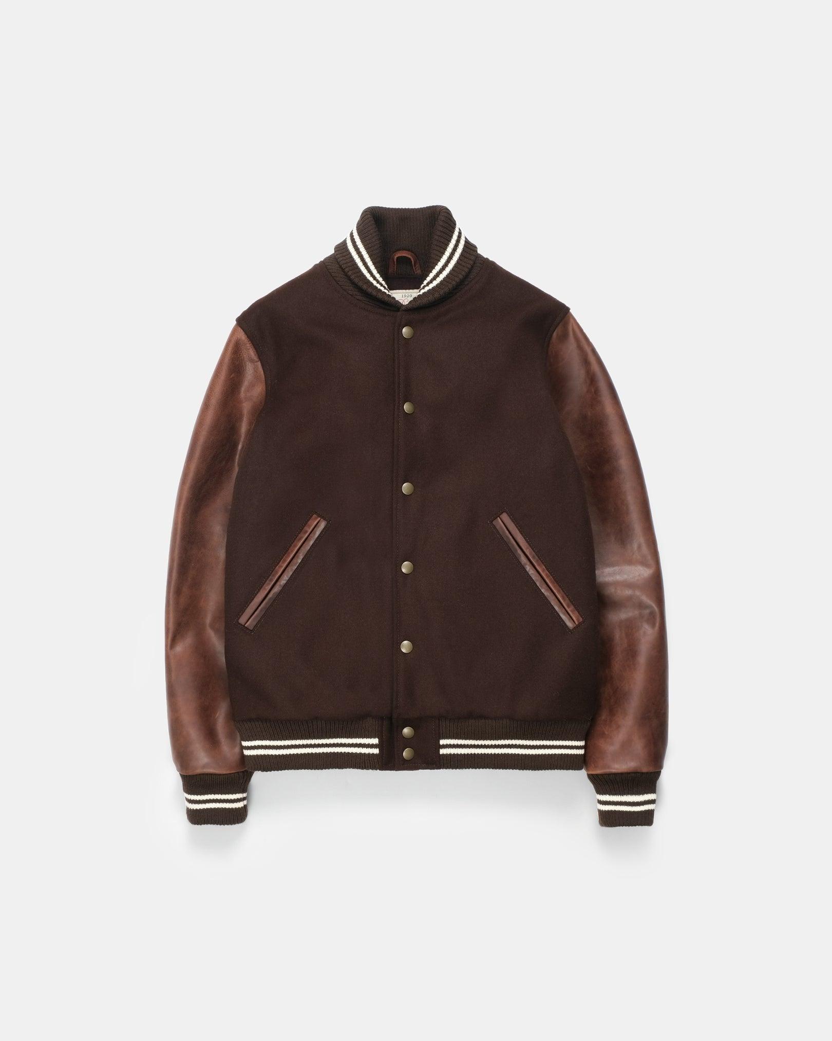 1920】Varsity Jacket - Brown Melton, Antique Brandy 校隊外套咖啡拼接白蘭地色皮袖