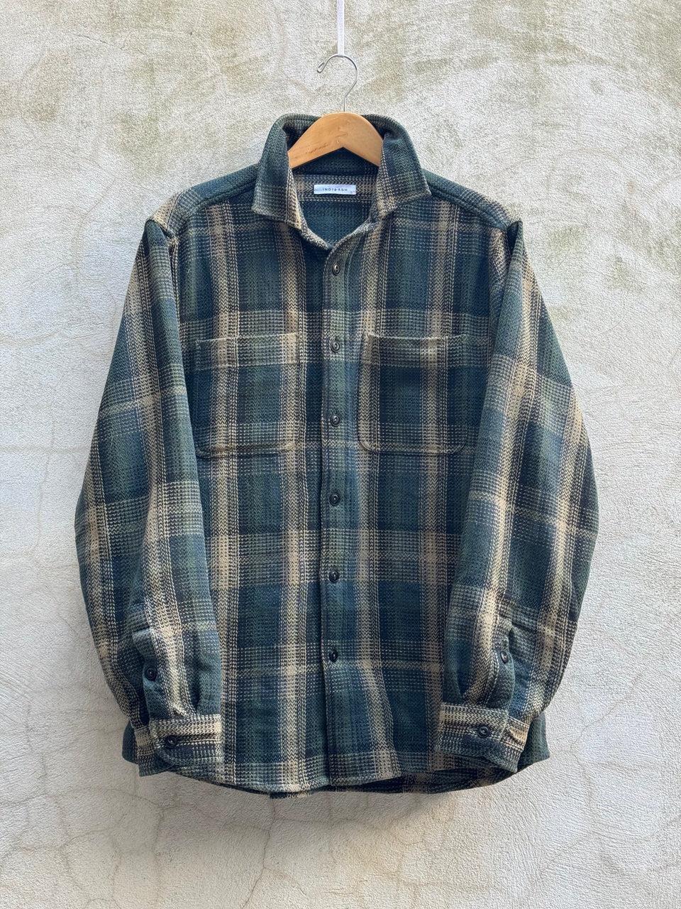 【INDI+ASH】AMES WORKSHIRT Iron Teal Albers Plaid 天然手染手織格紋襯衫