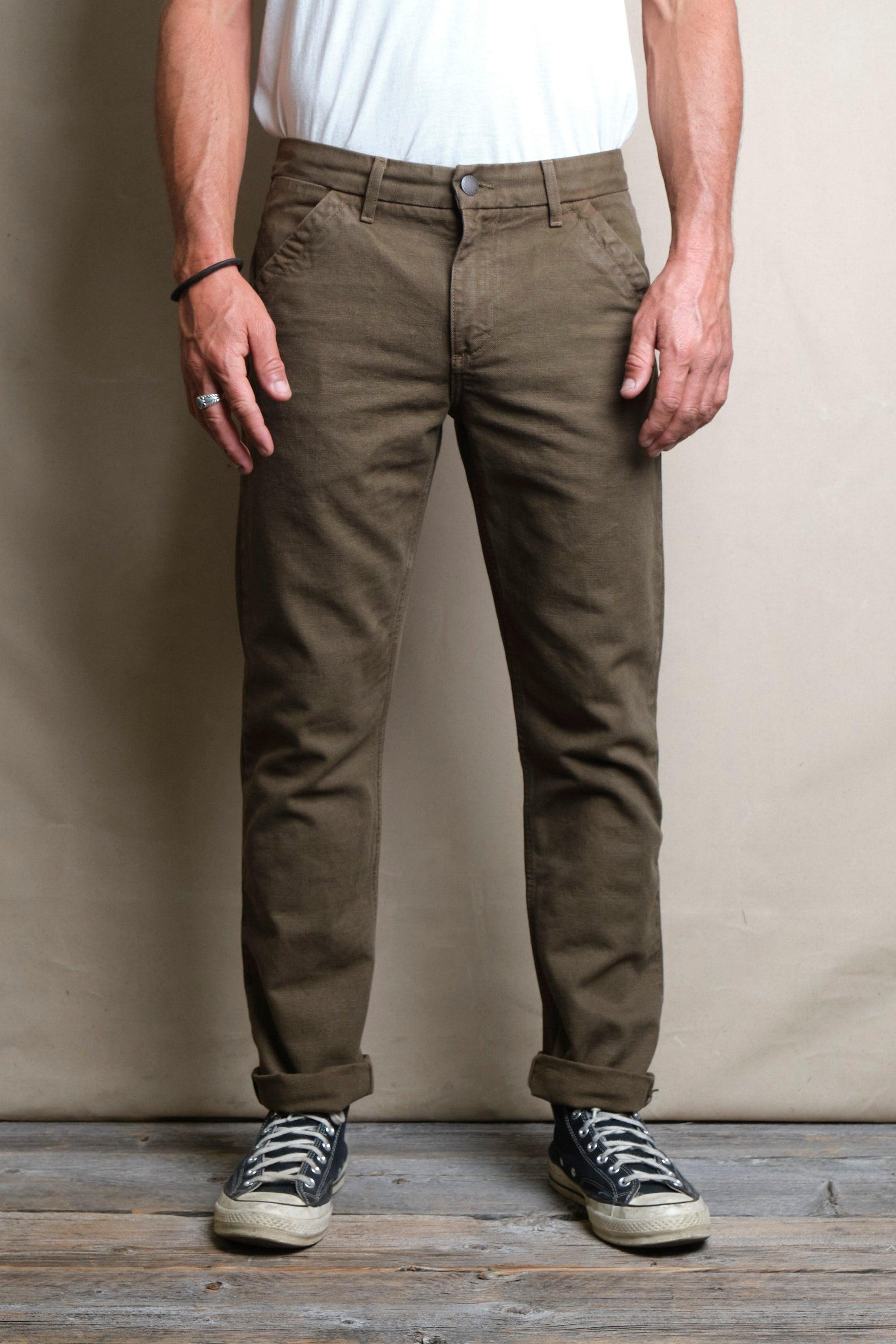 Workers Chino Slim Fit 14 oz Slub Army Green 橄欖綠麥色竹節牛津布小直筒工裝卡其褲