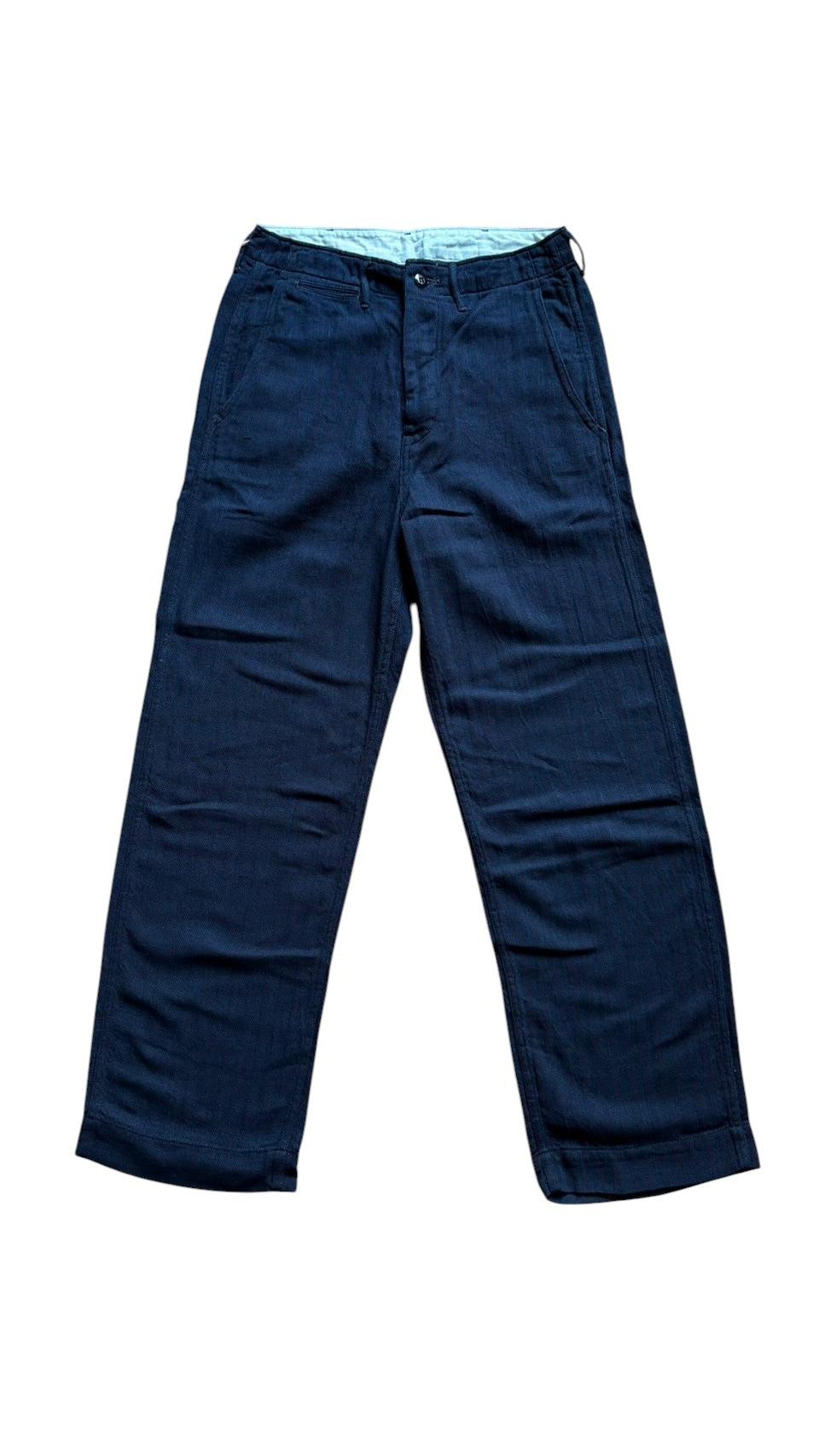 【Fullcount】Indigo Herringbone Trousers 靛藍復古人字紋M41軍裝長褲