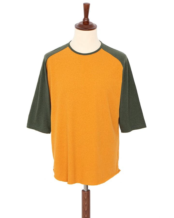 Leon Raglan Sweater, Orange / Green Resin 頂級匹馬棉拉格蘭五分拚色長袖