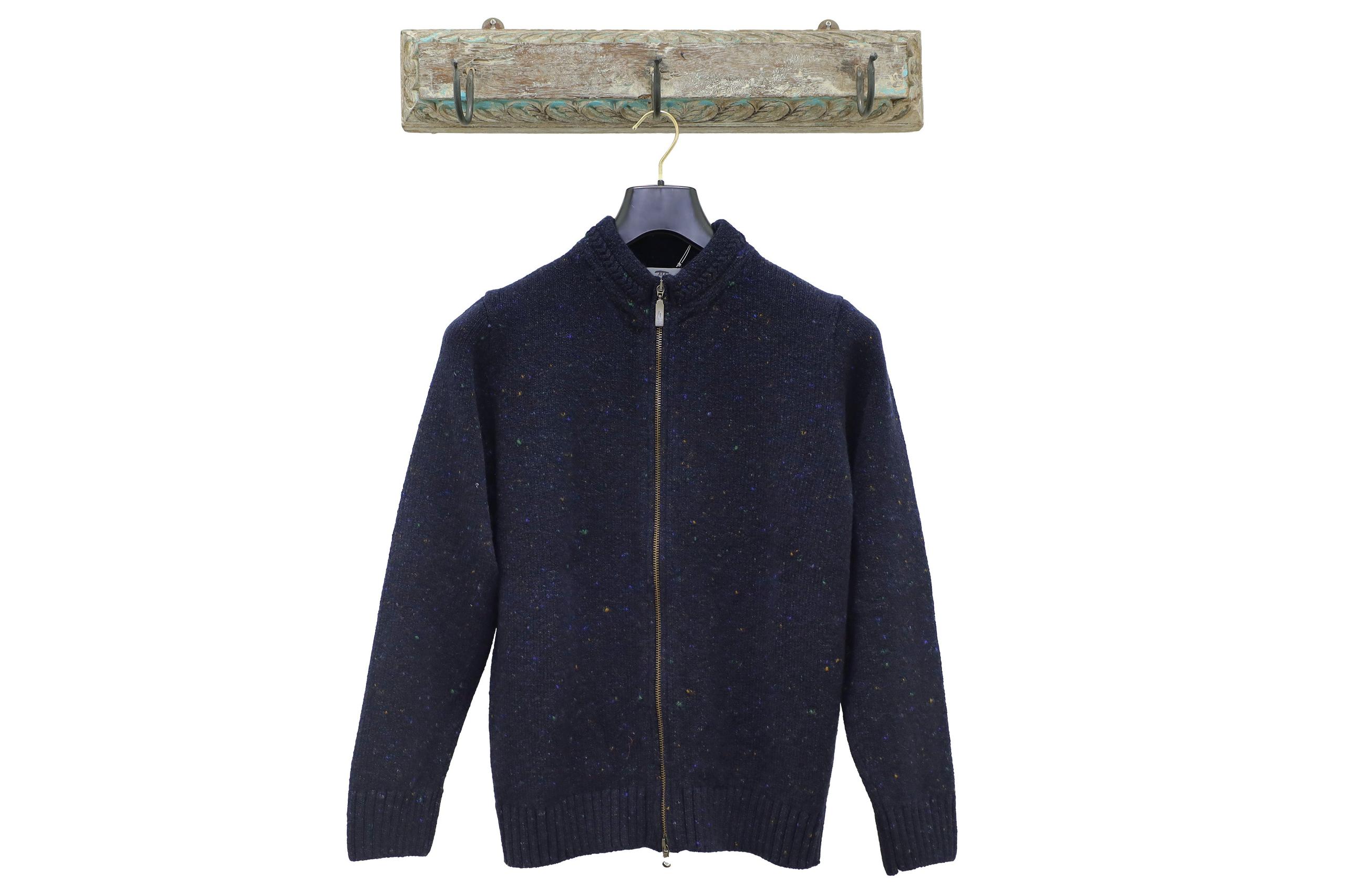 【Inis Meáin】Chevron Zipper Blue Berry 藍莓色雪佛龍拉鍊開襟毛衣