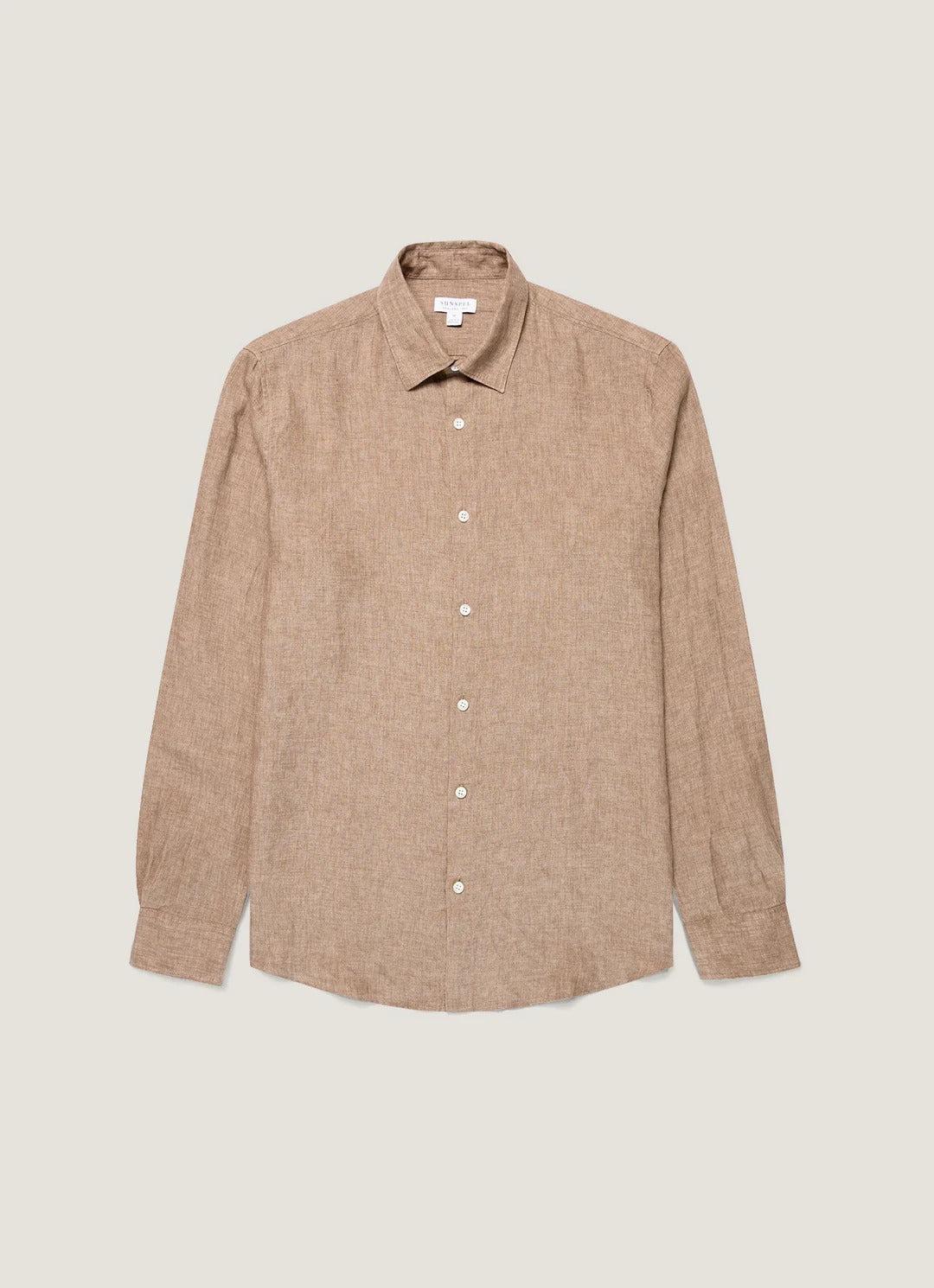 Linen LS Shirt Walnut 淺核桃色亞麻長袖襯衫