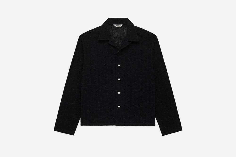 Loop Collar Shirt Black Mesh 水洗黑手織感網布古巴領開襟衫